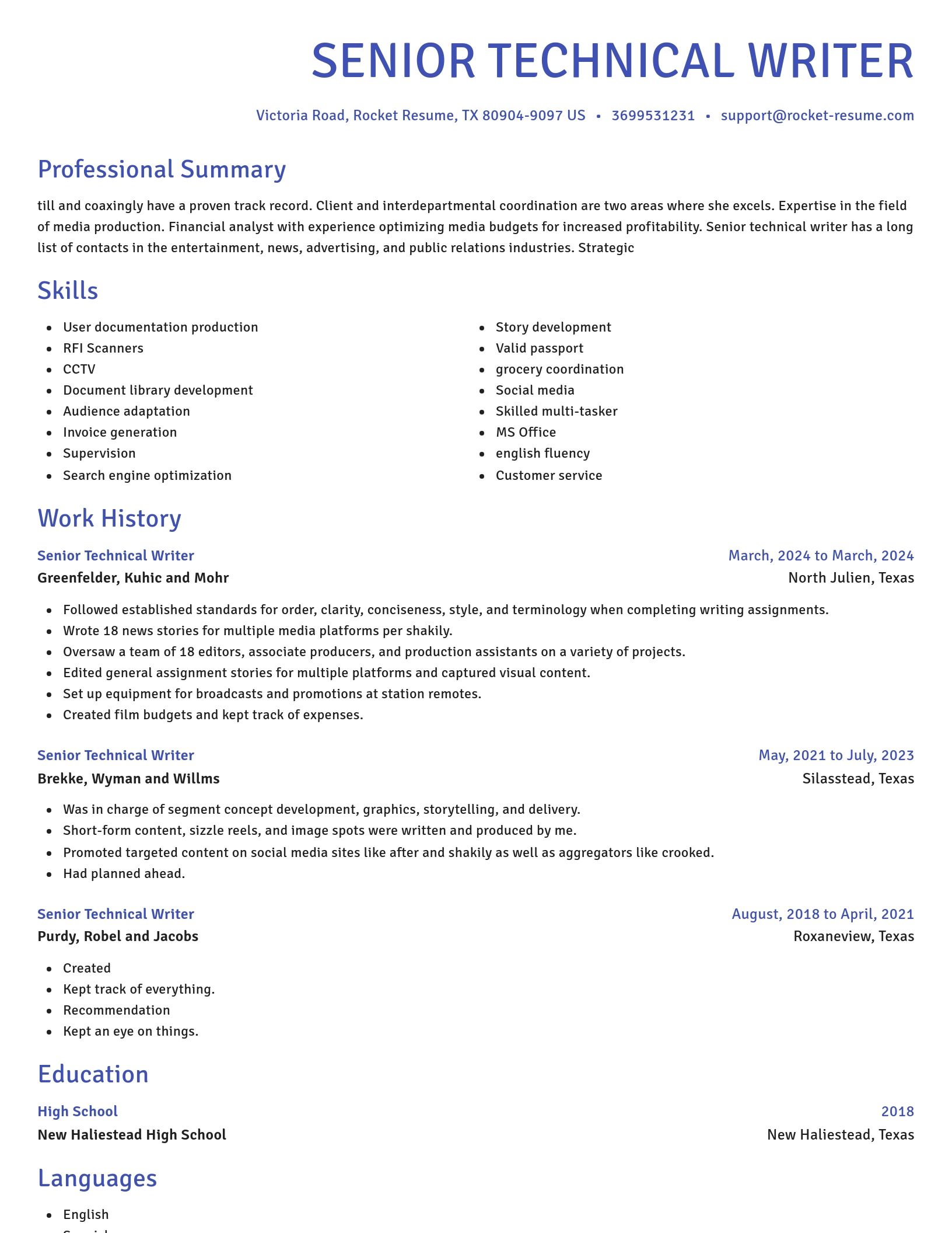 Novel resume template