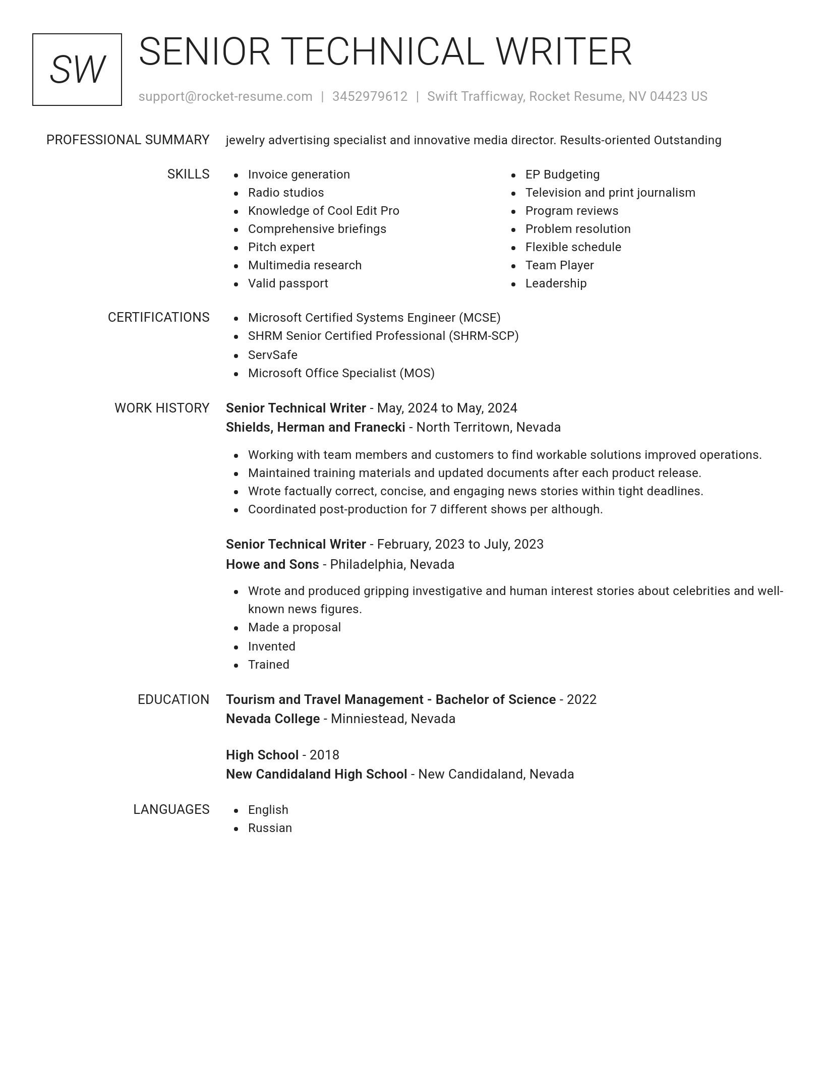Renowned resume template