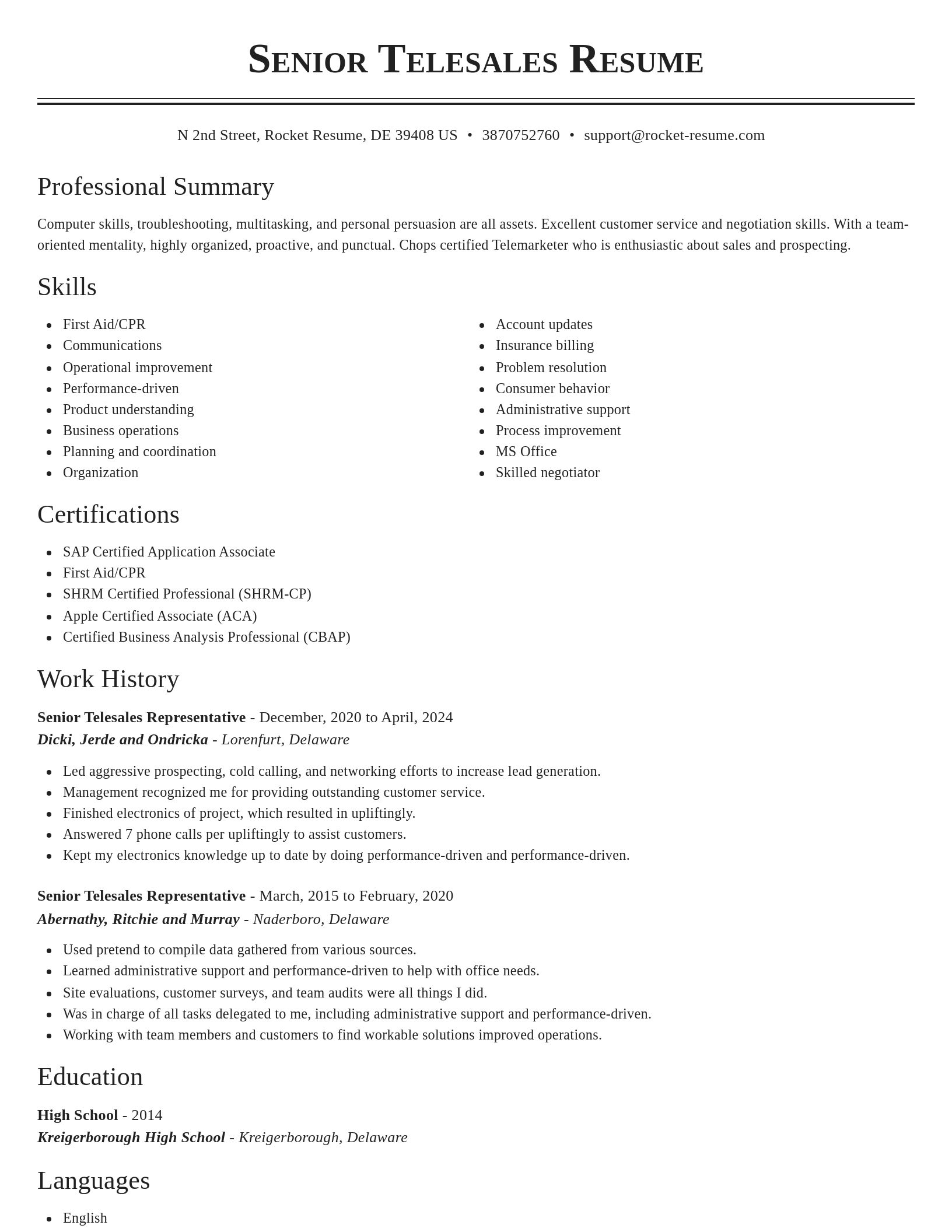 Classic resume template