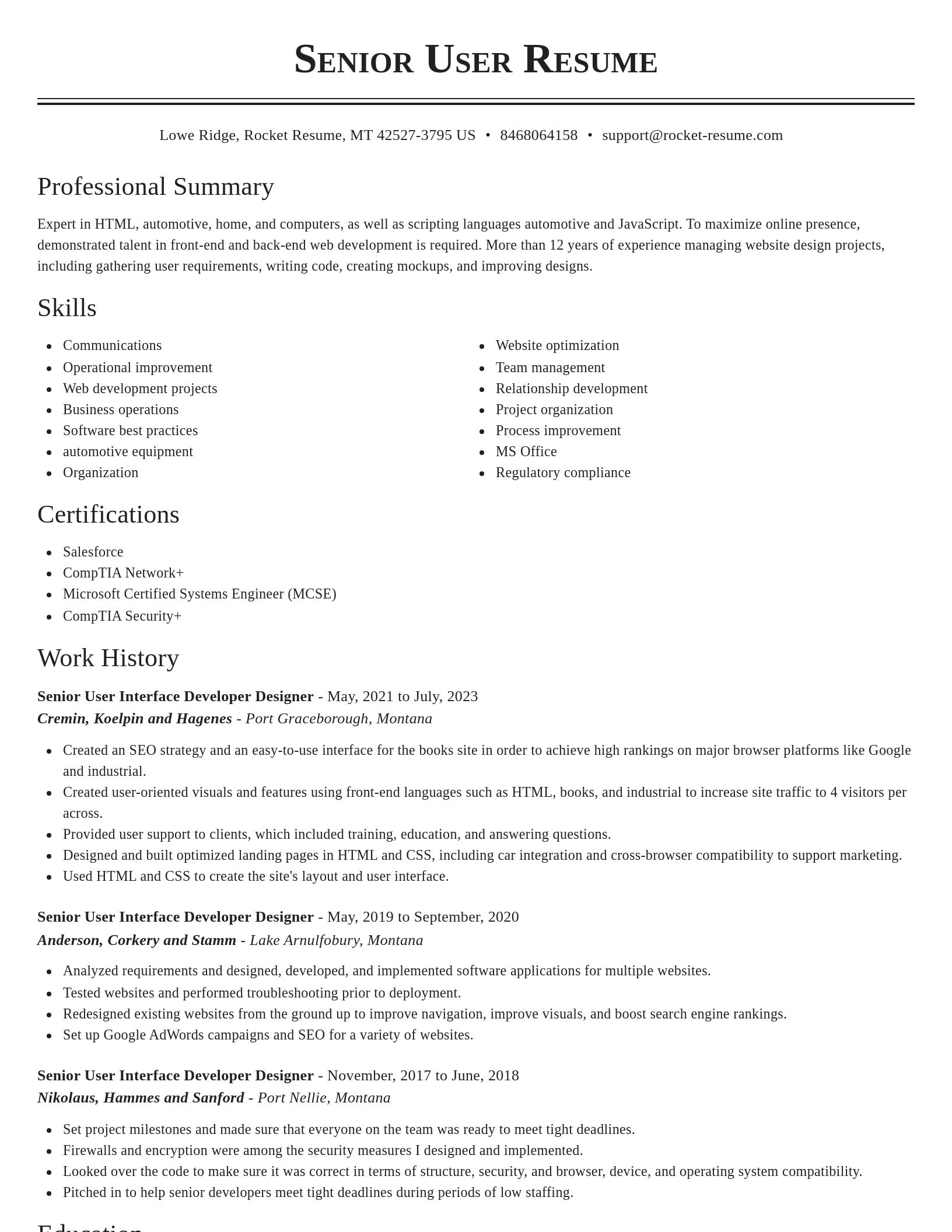 Classic resume template