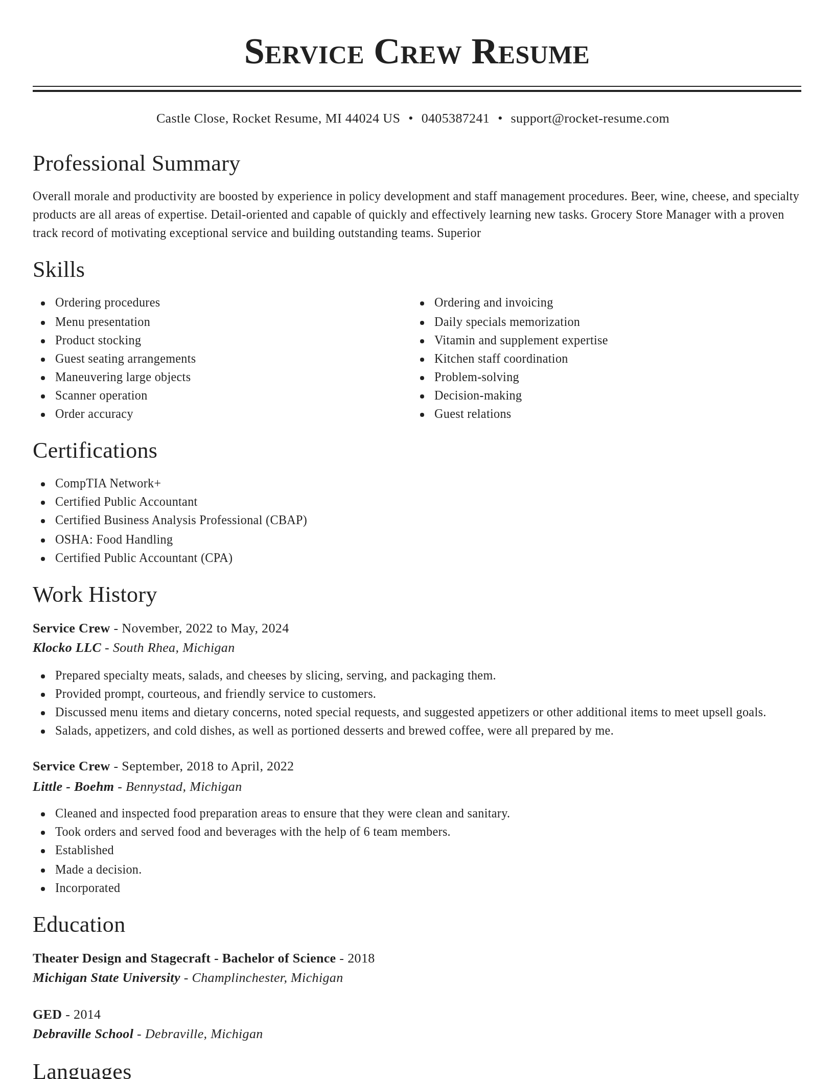 Classic resume template