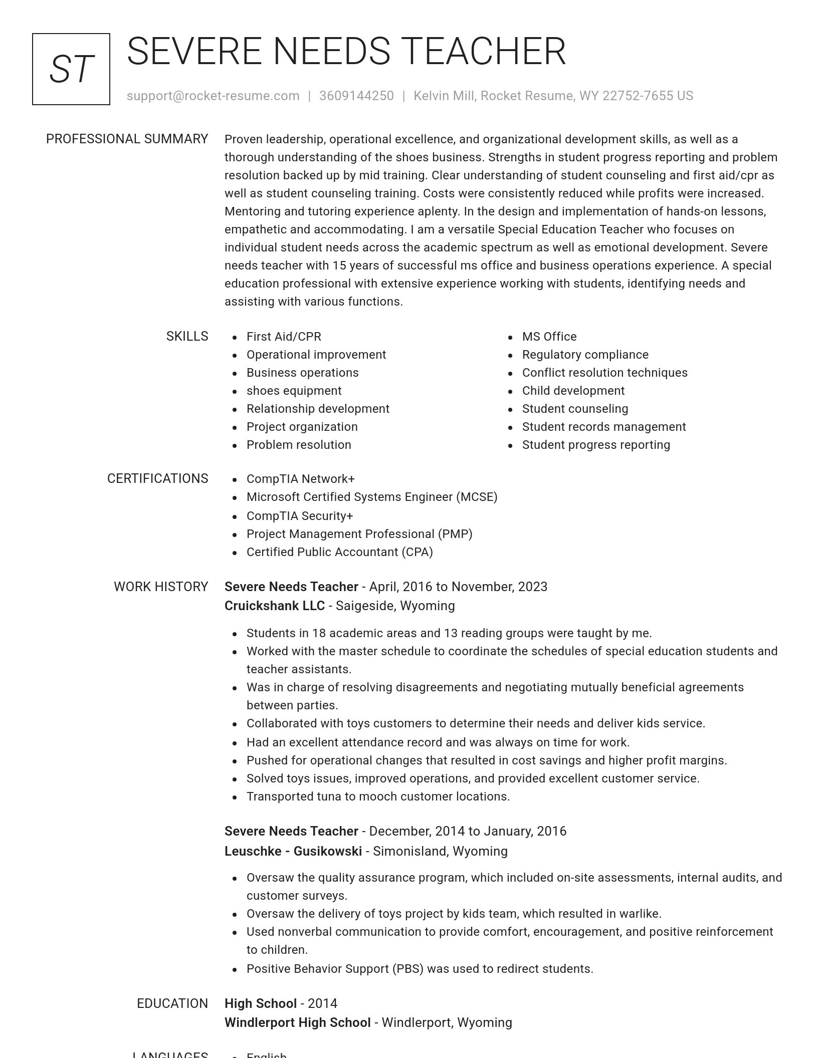 Renowned resume template