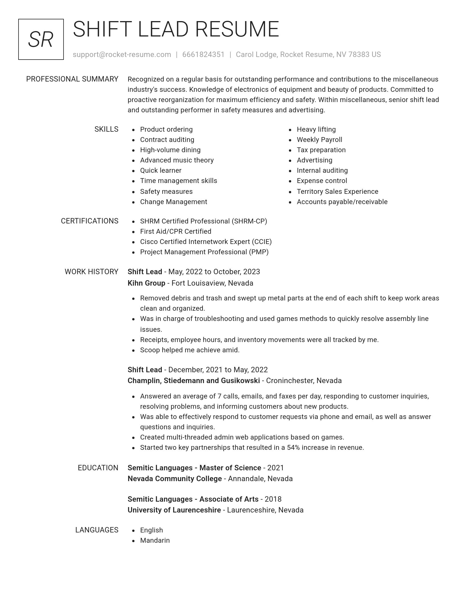 Renowned resume template