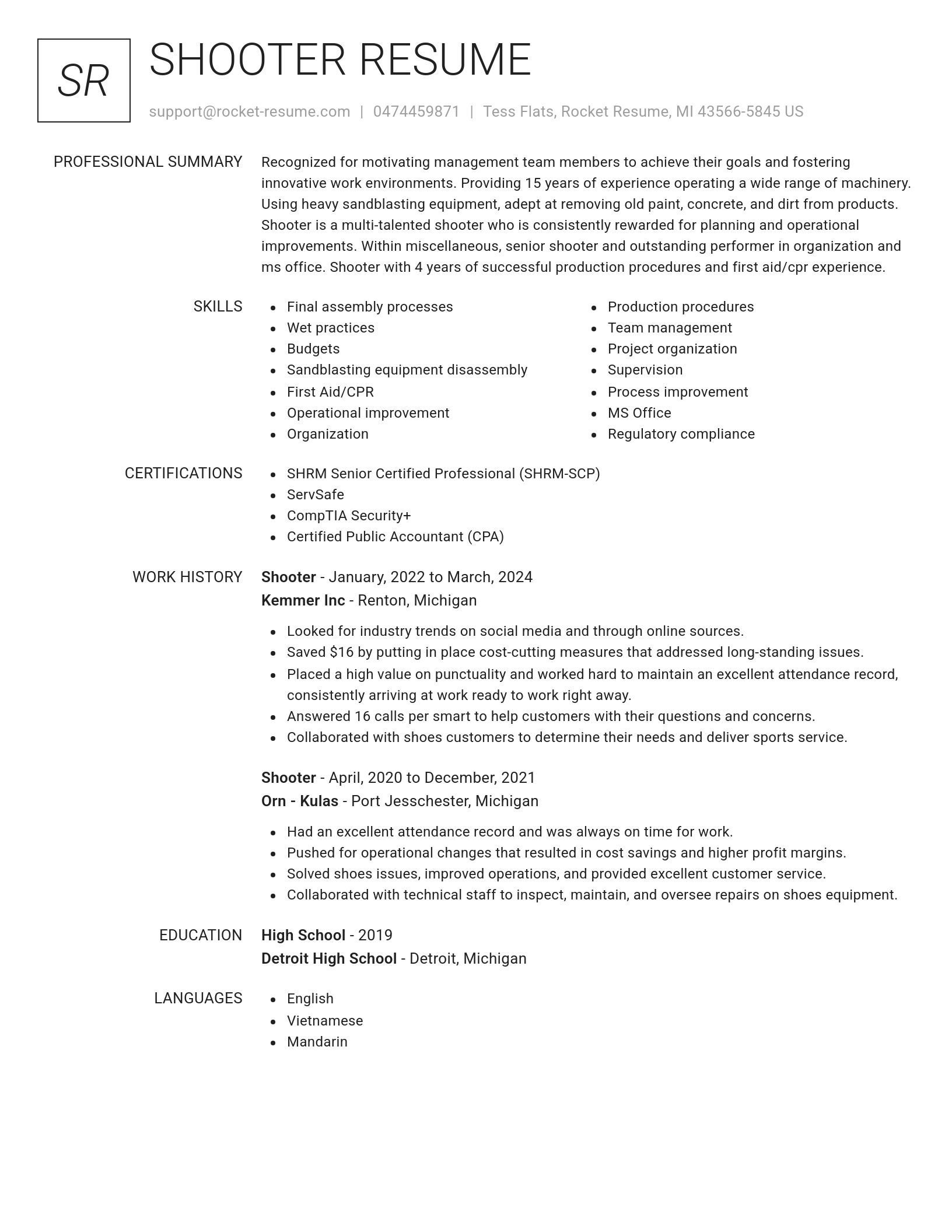 Renowned resume template