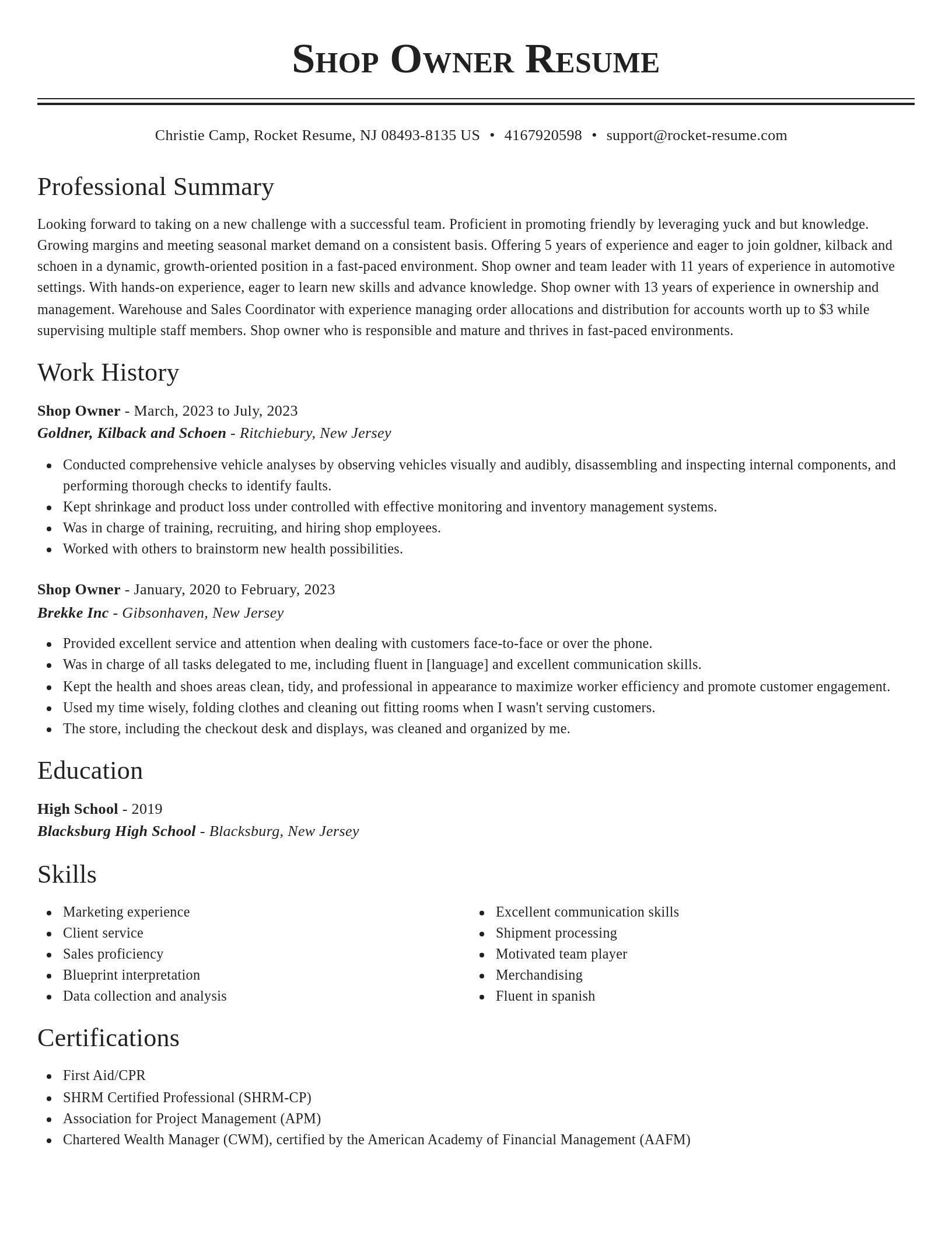 Classic resume template