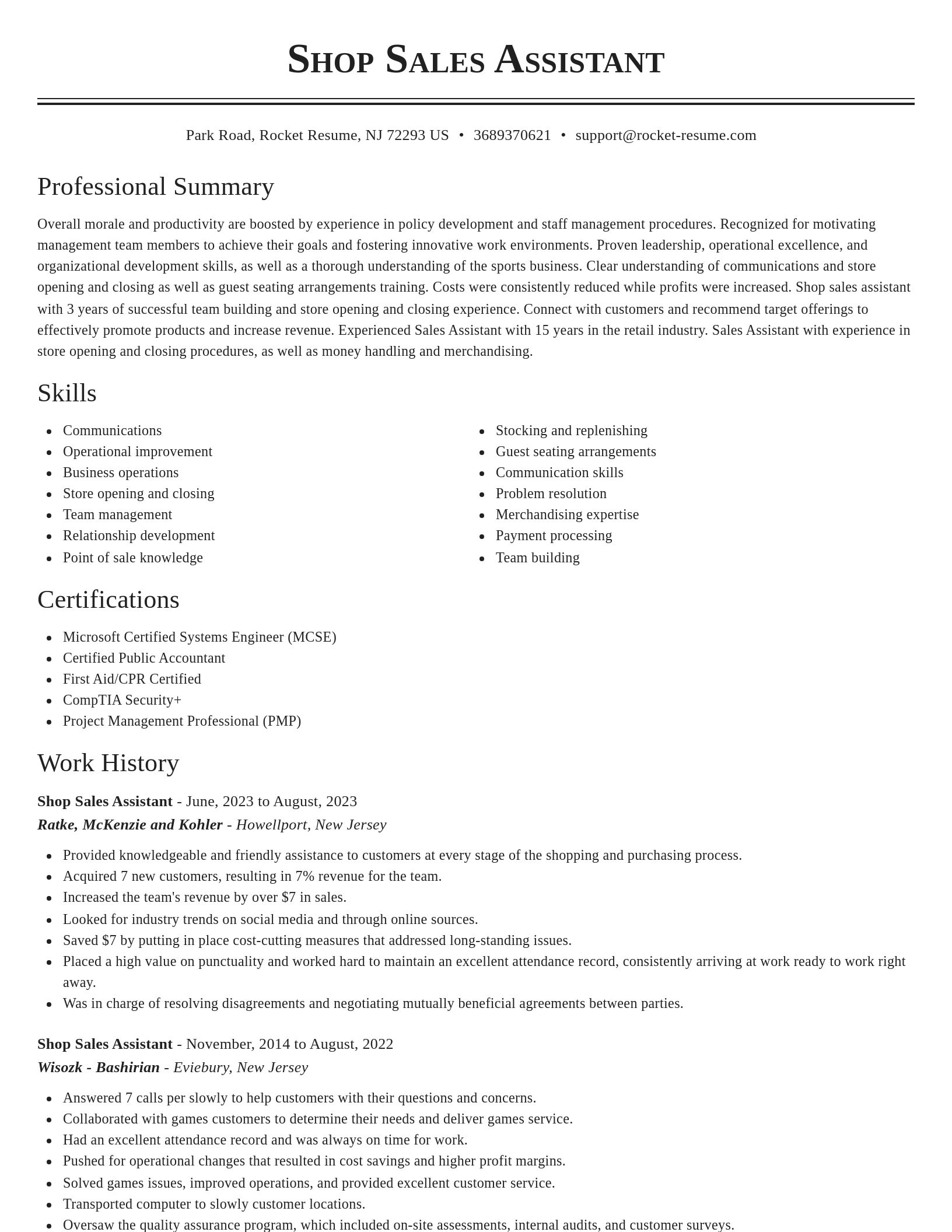 Classic resume template