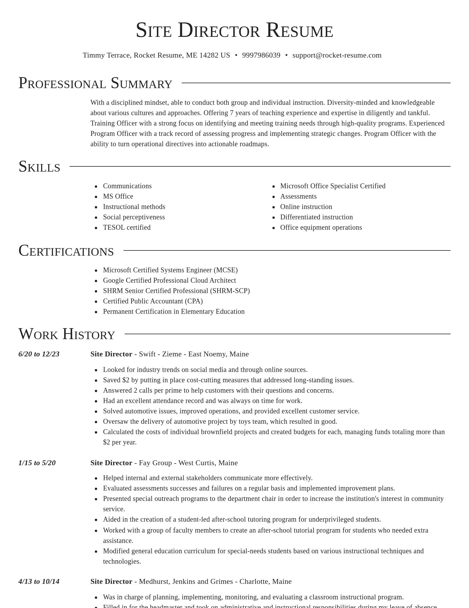 Director resume template