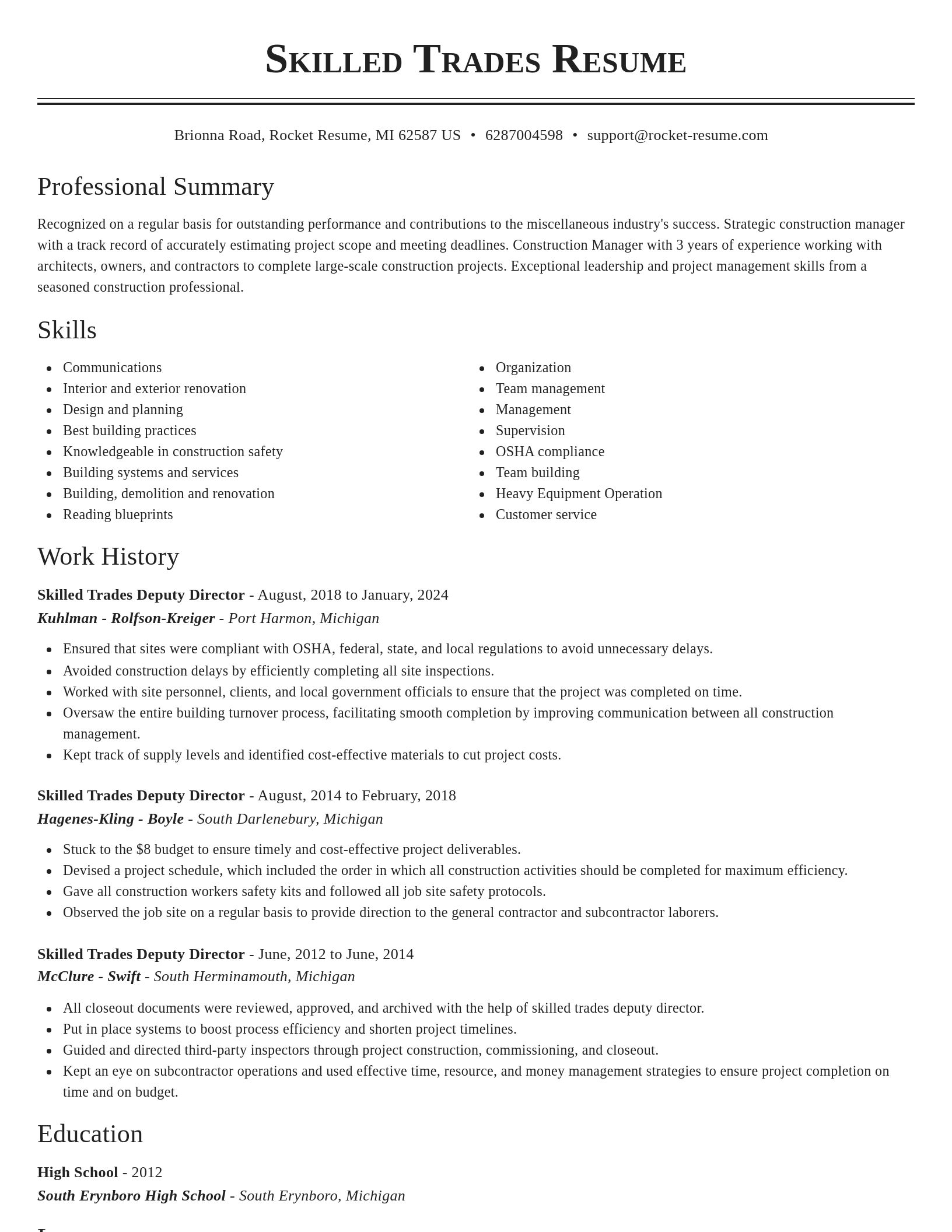 Classic resume template