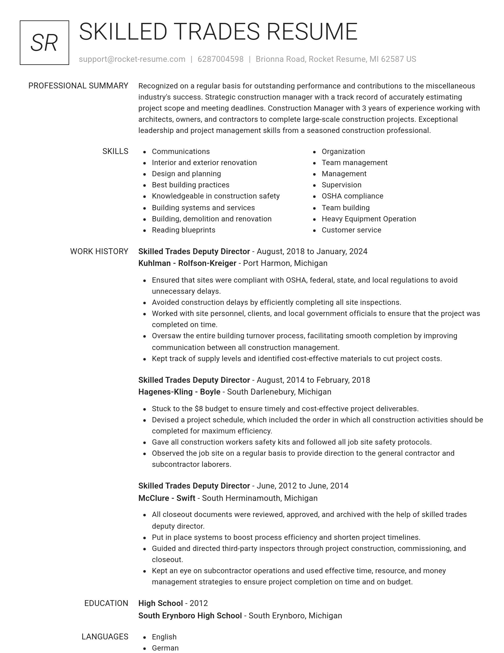 Renowned resume template