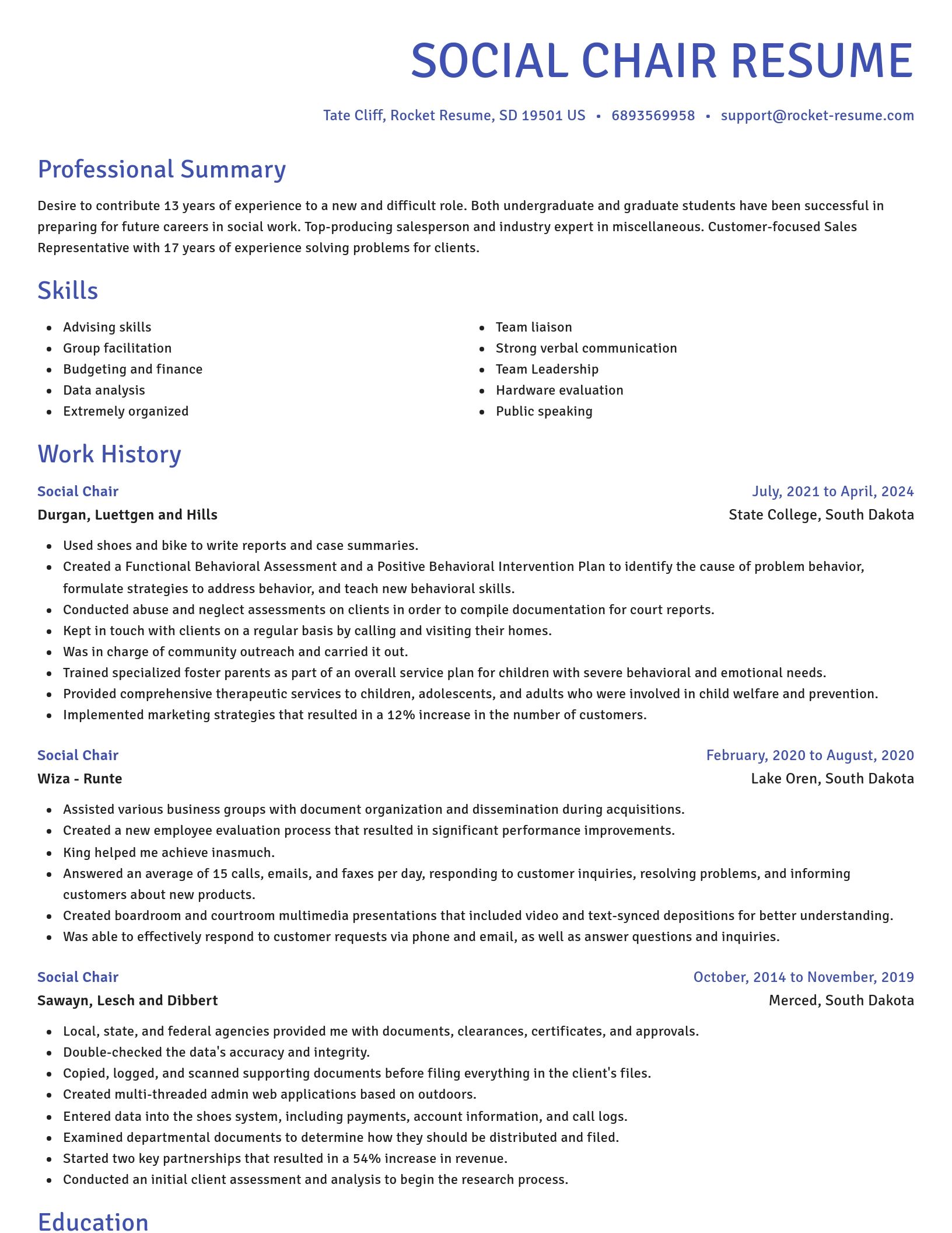 Novel resume template