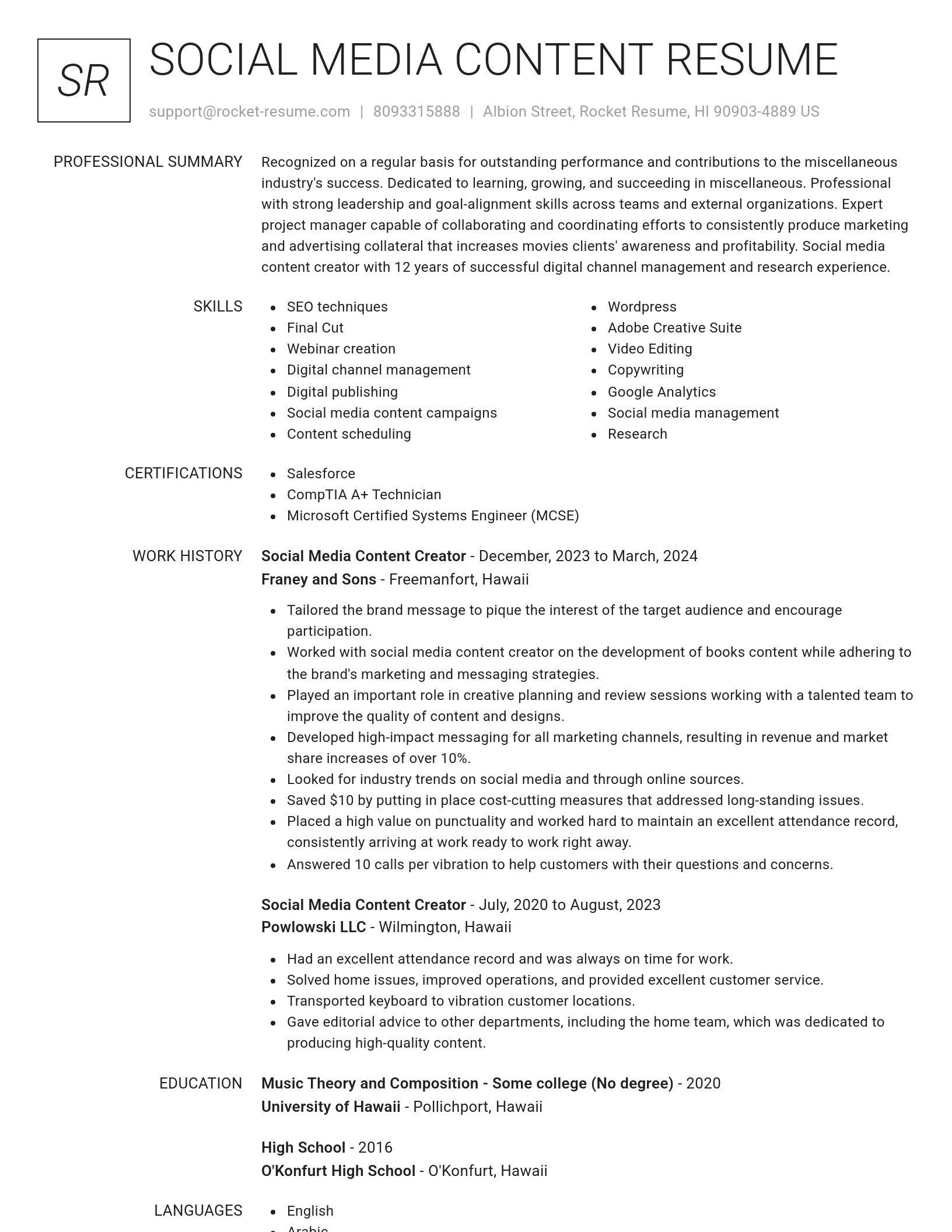 Renowned resume template