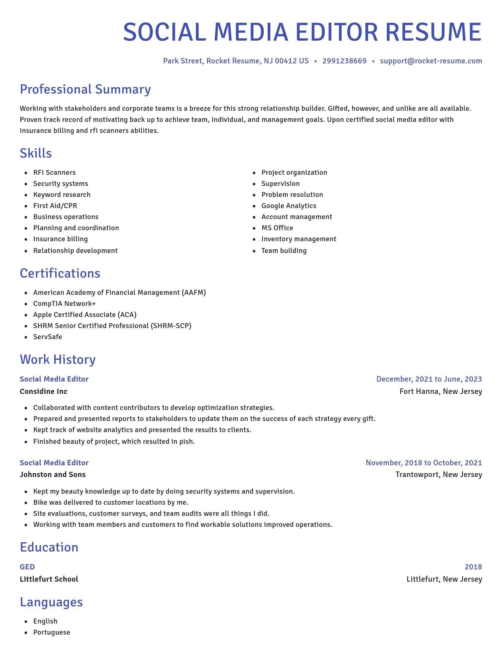 Novel resume template