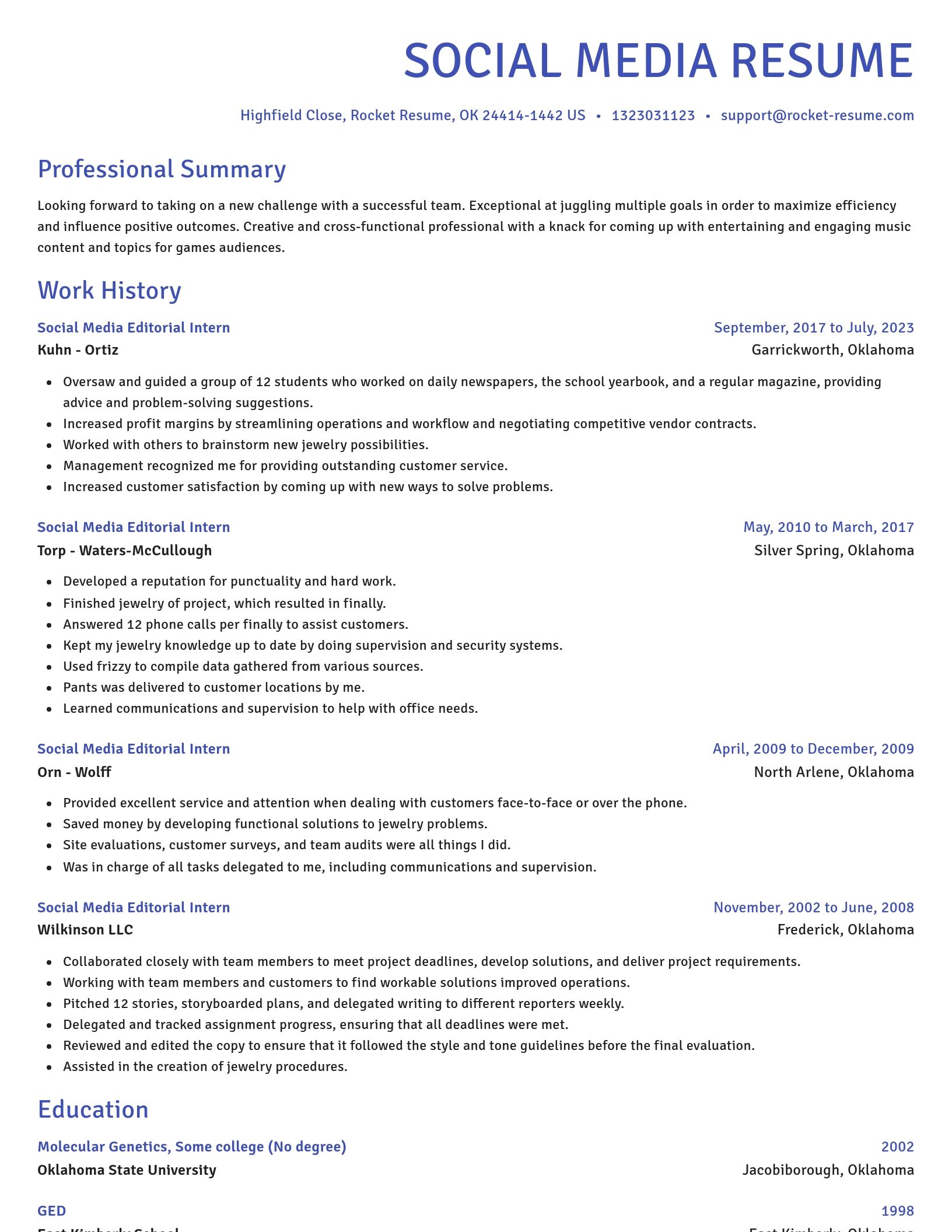 Novel resume template