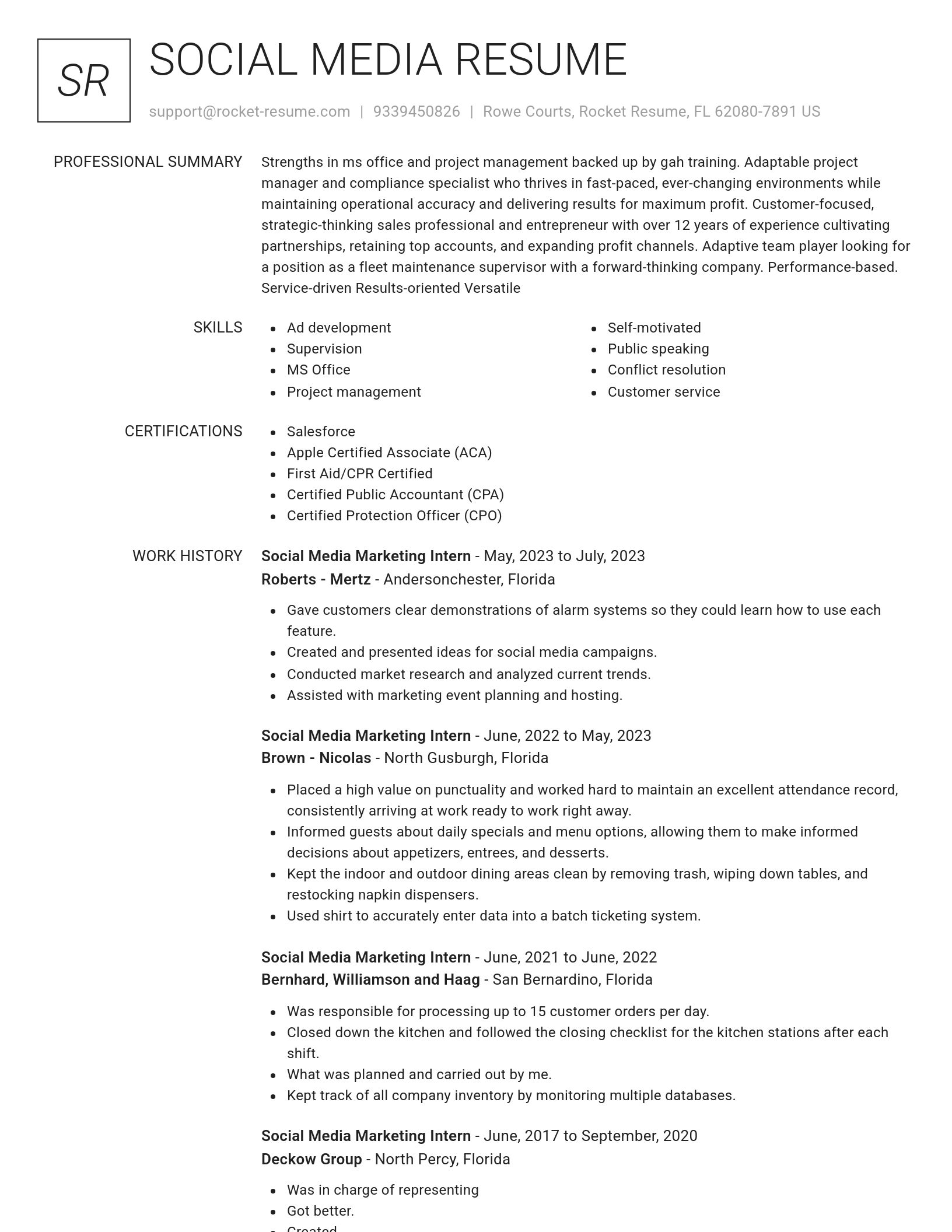 Renowned resume template