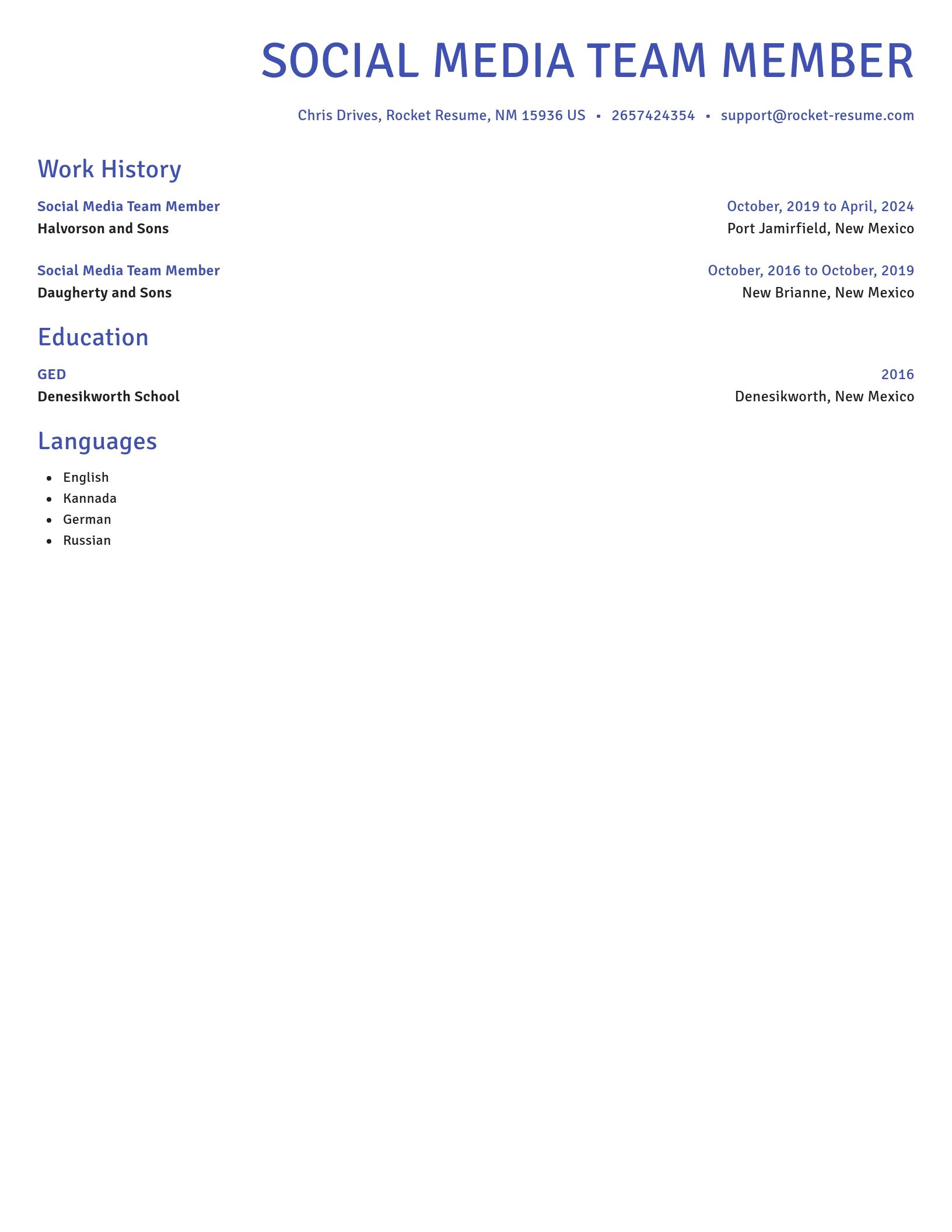 Novel resume template