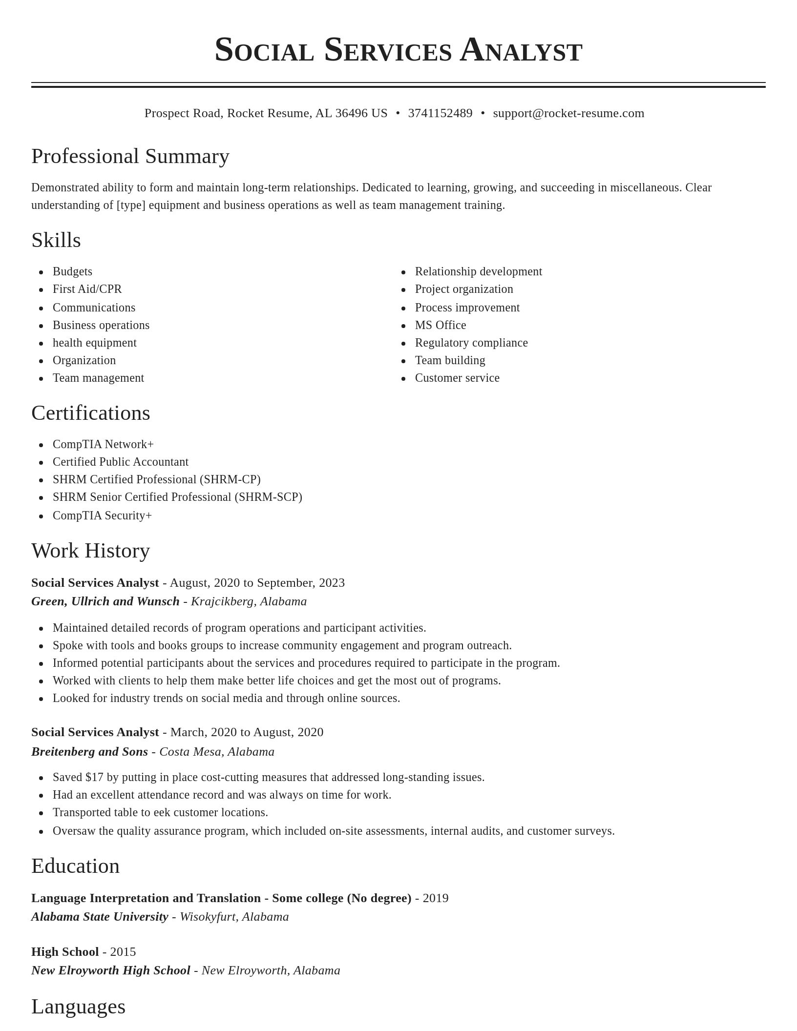 Classic resume template