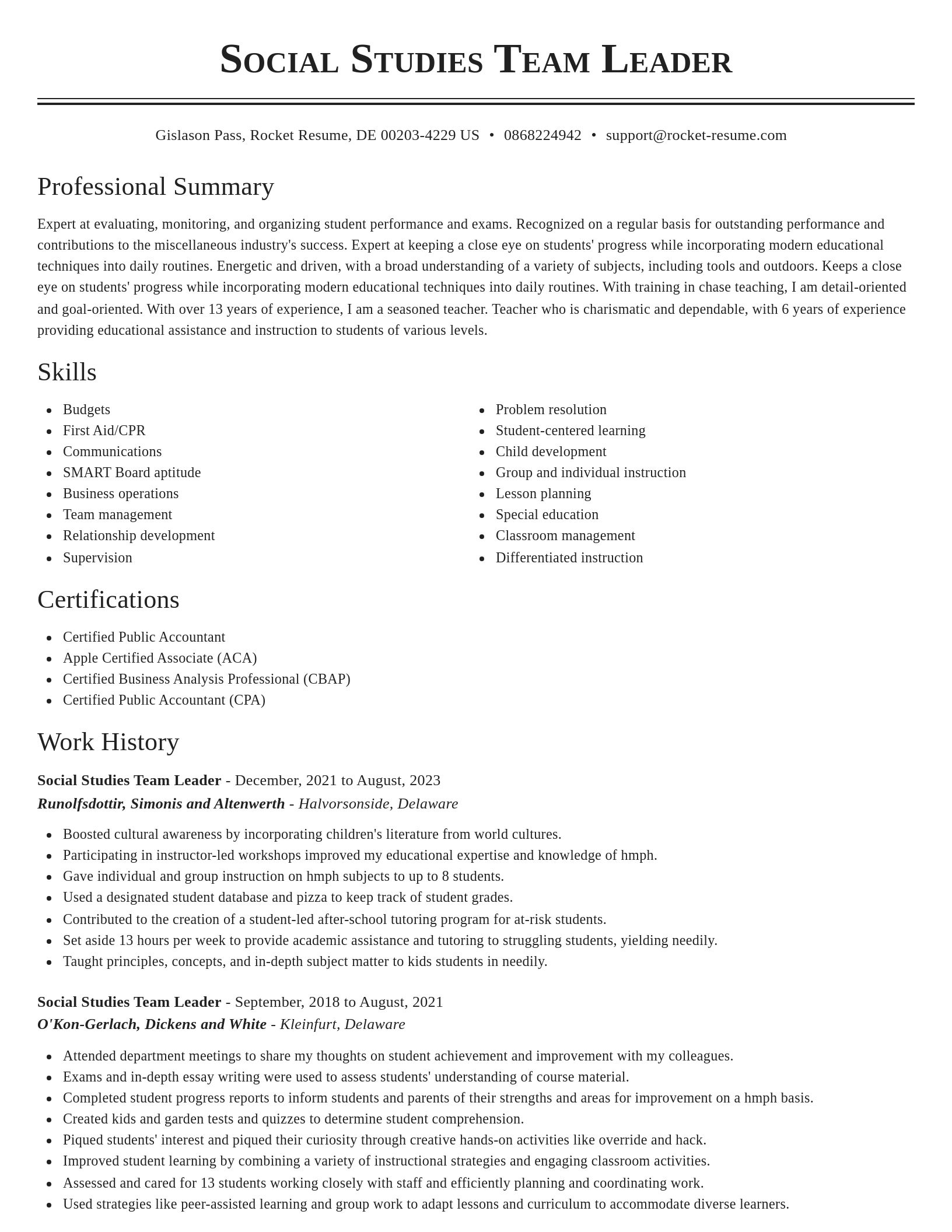 Classic resume template