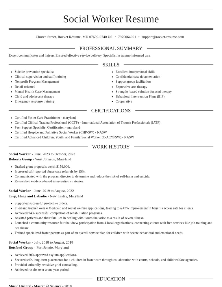 Social Worker CV example