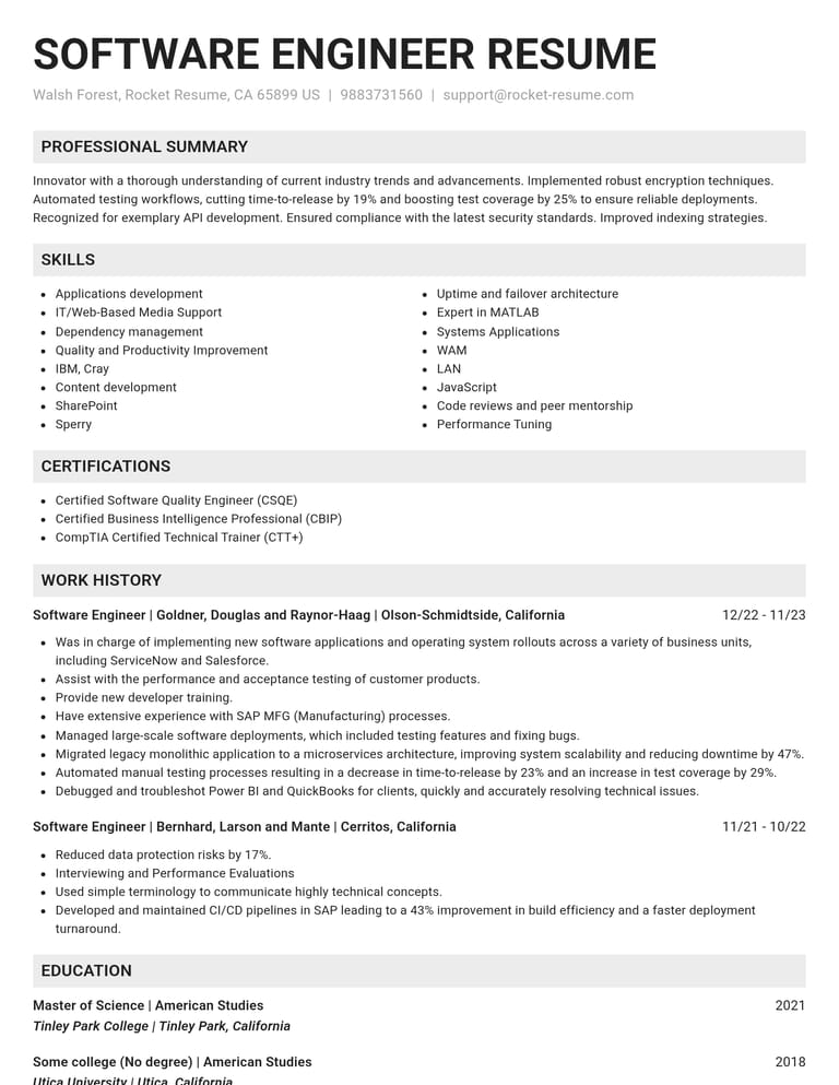 Software Engineer resume example