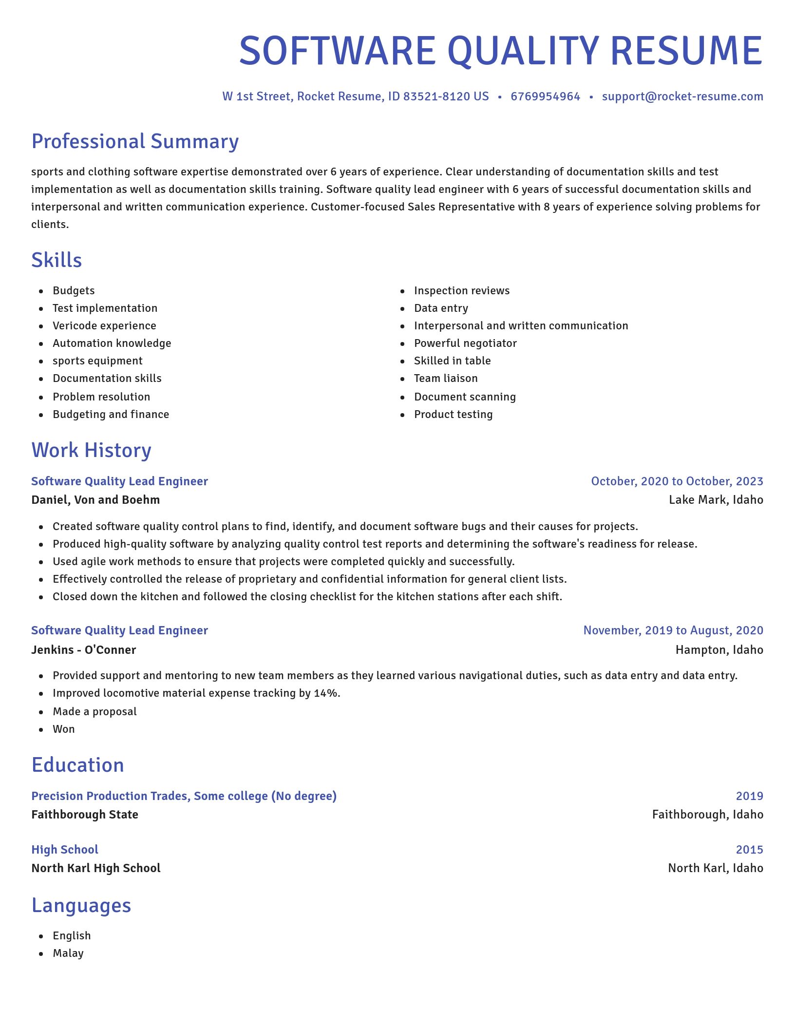 Novel resume template