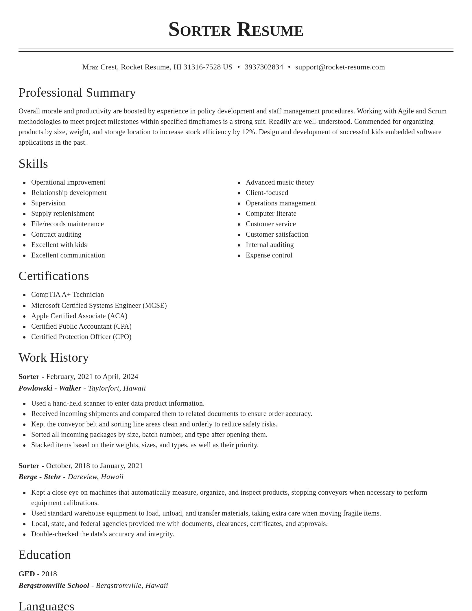Classic resume template
