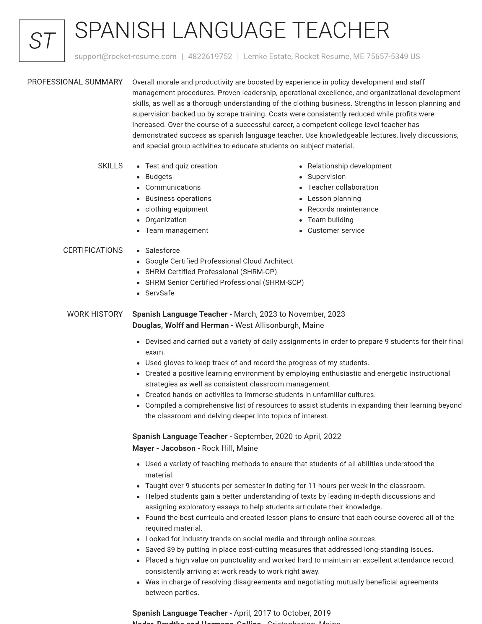 Renowned resume template