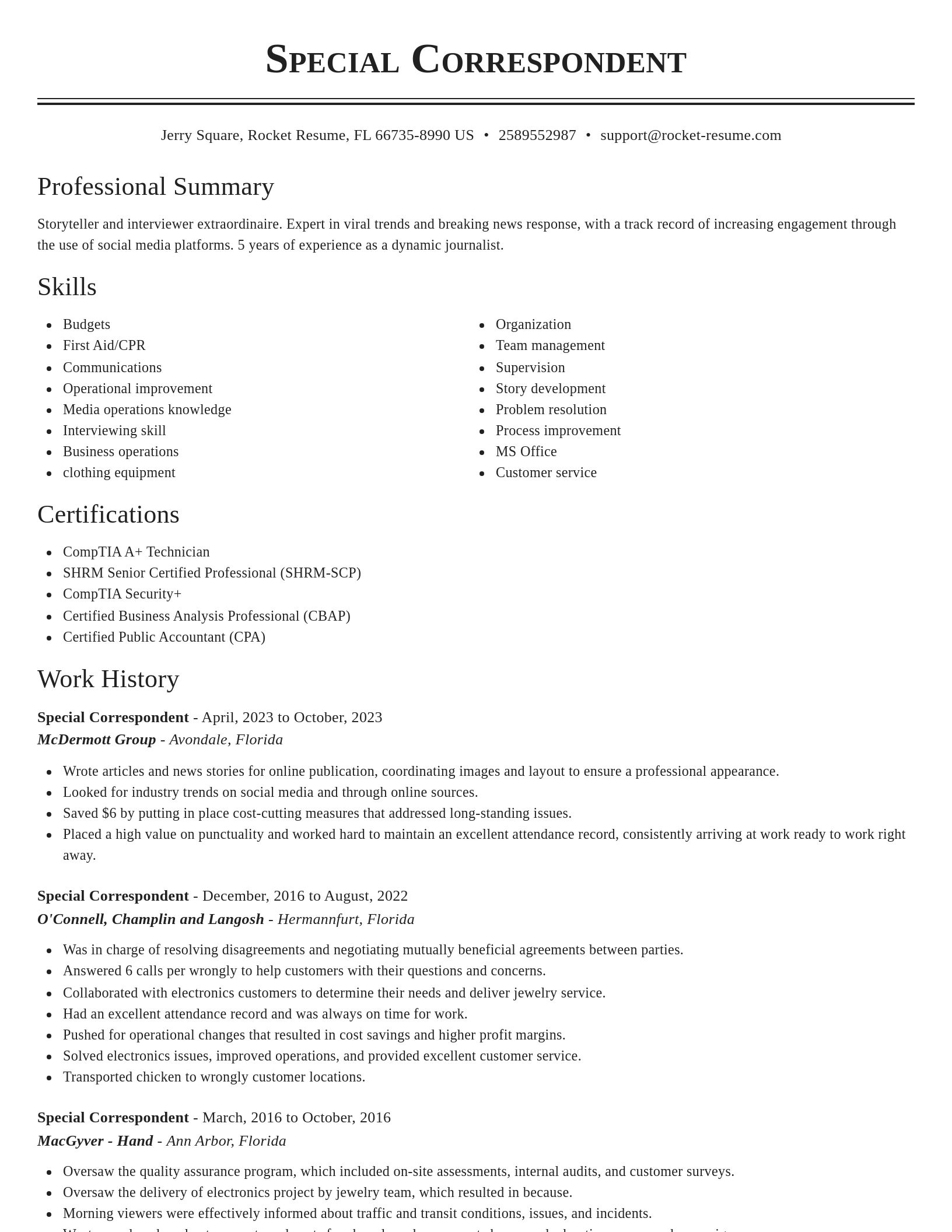 Classic resume template