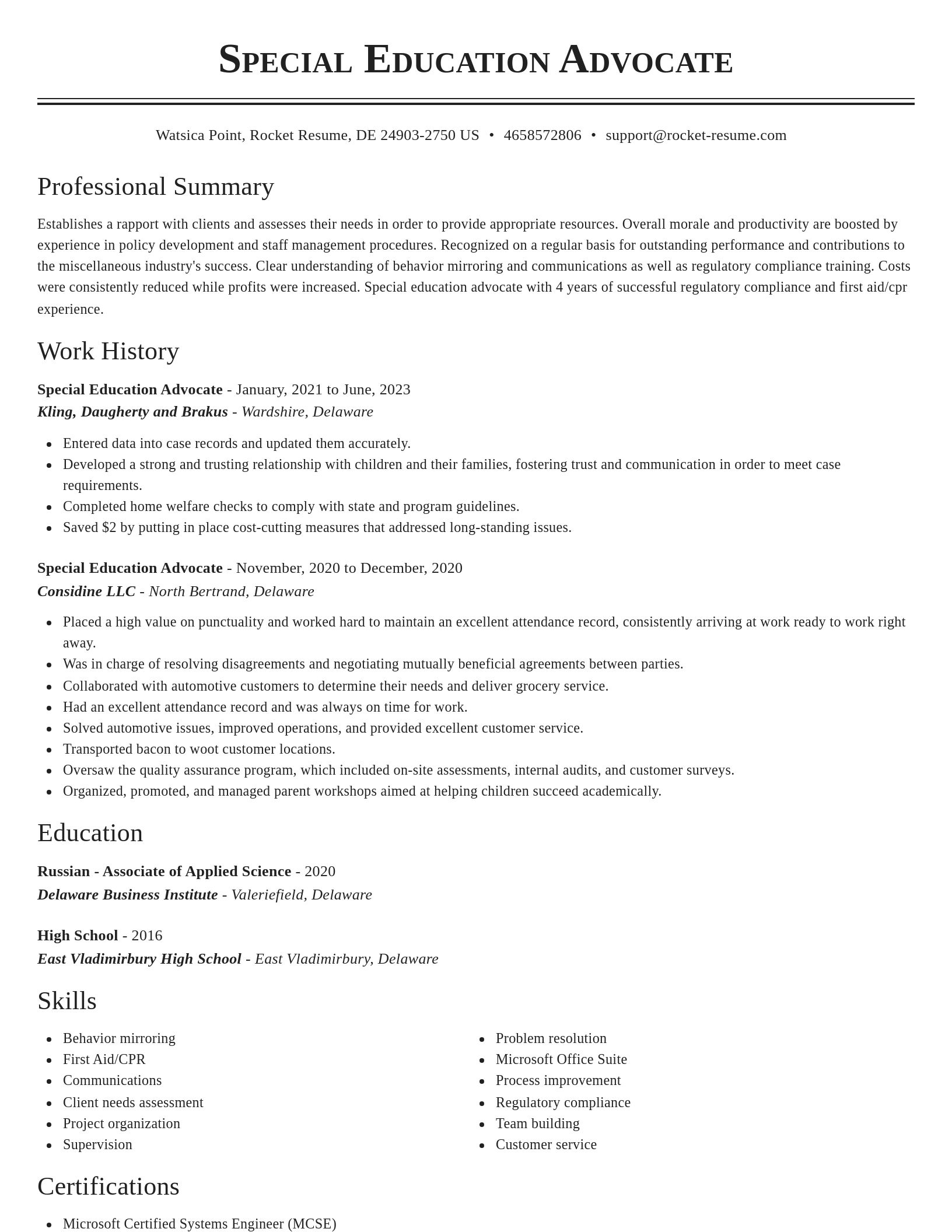 Classic resume template