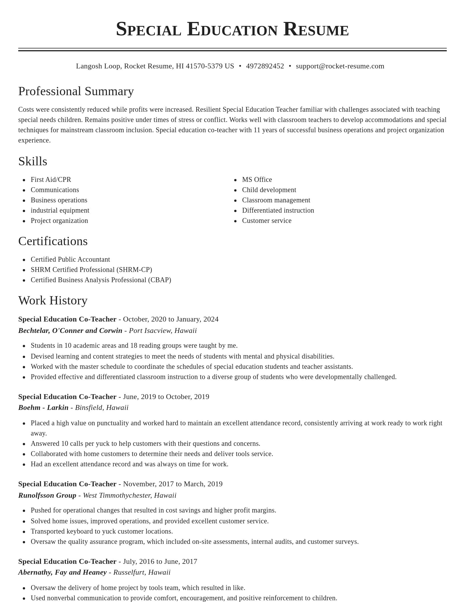 Classic resume template