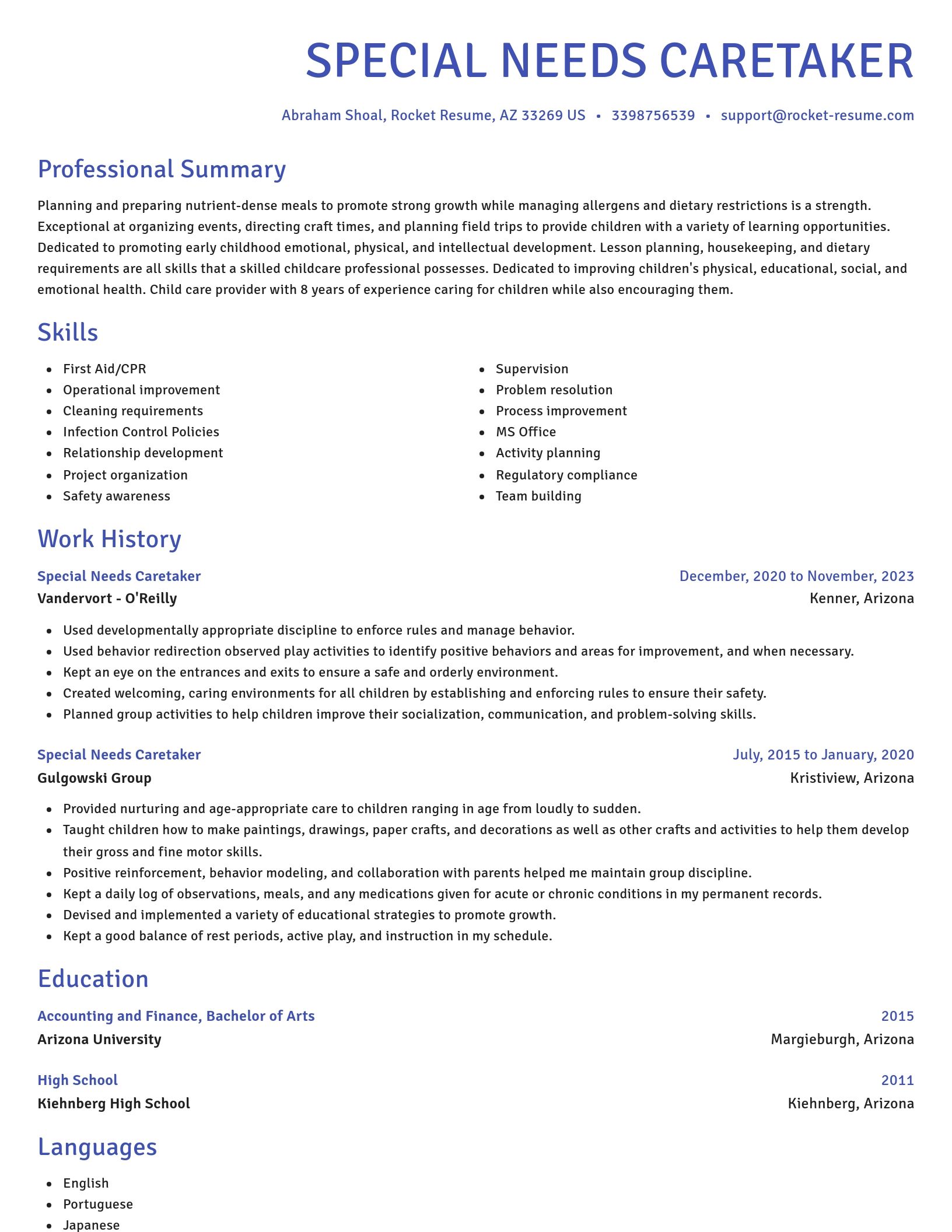 Novel resume template