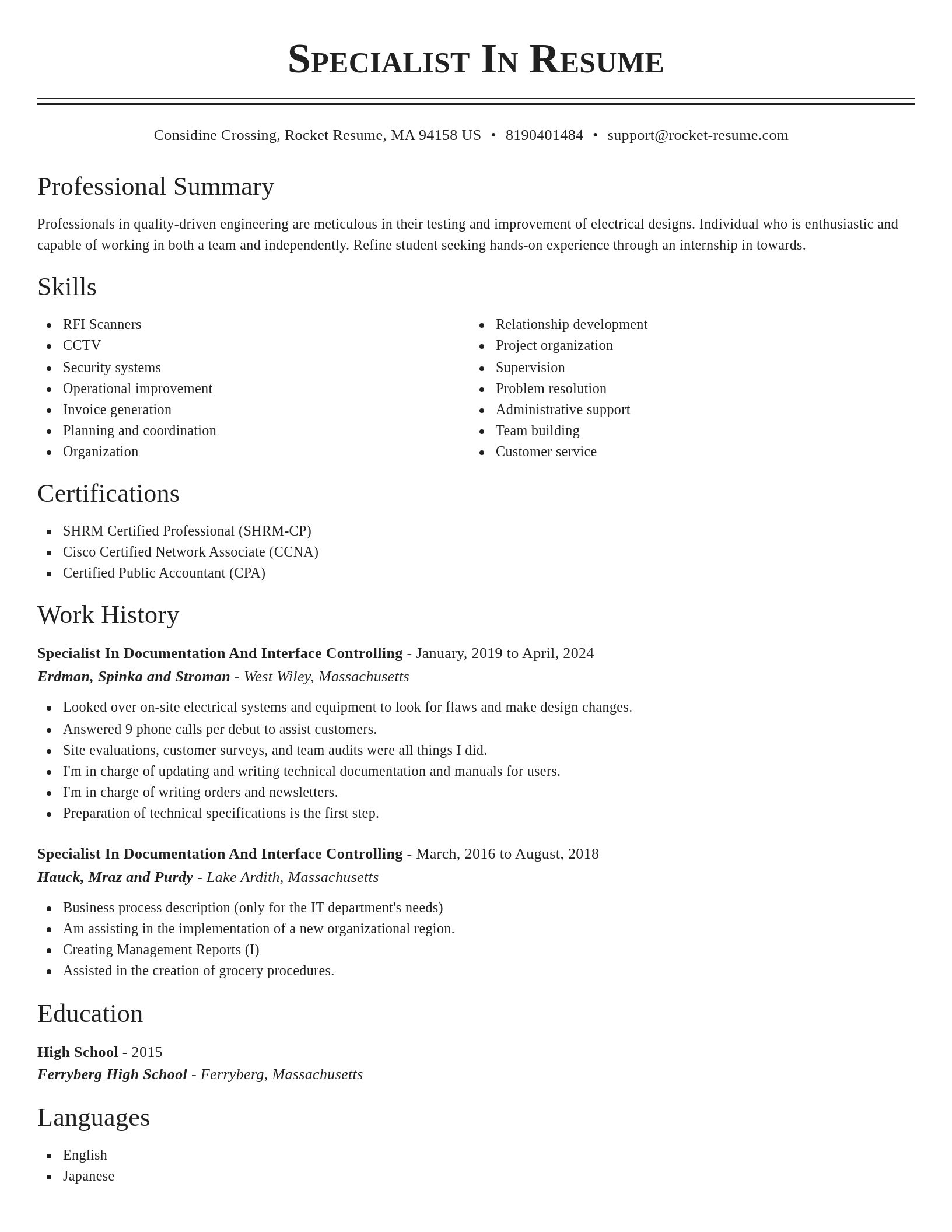Classic resume template