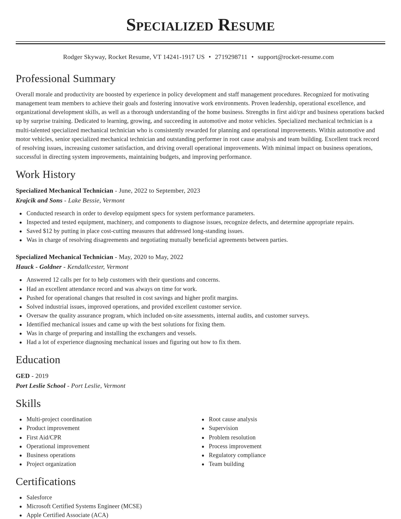Classic resume template