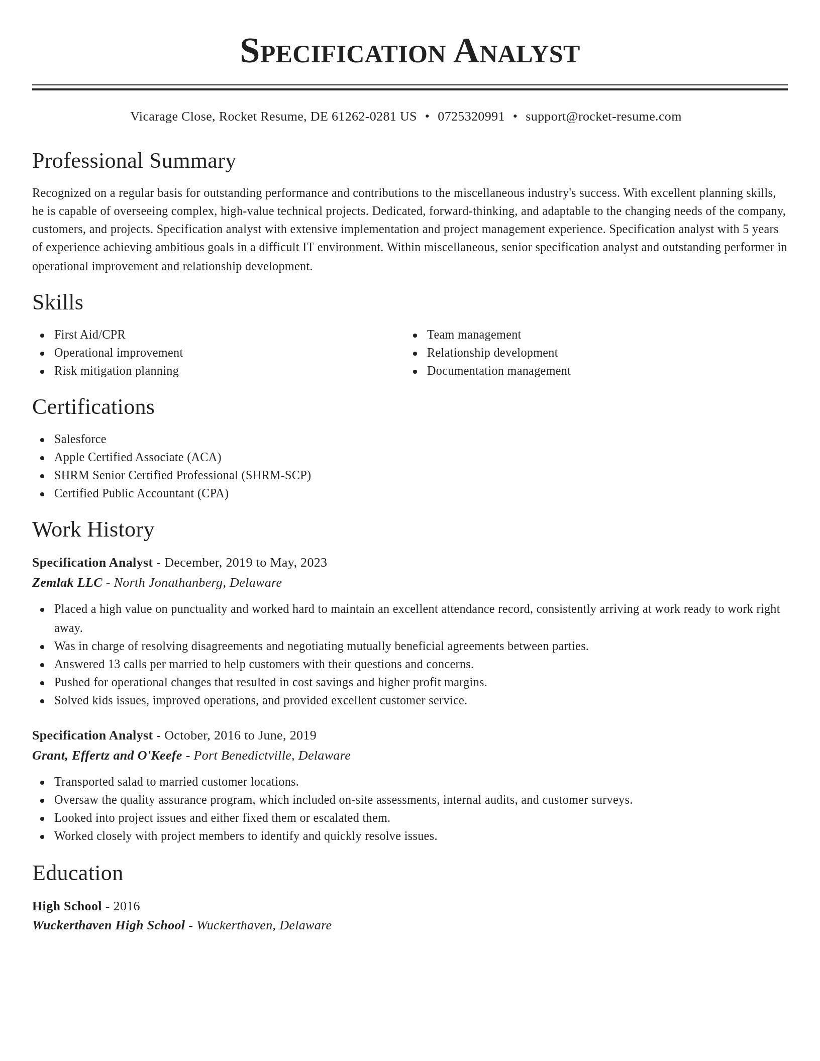 Classic resume template