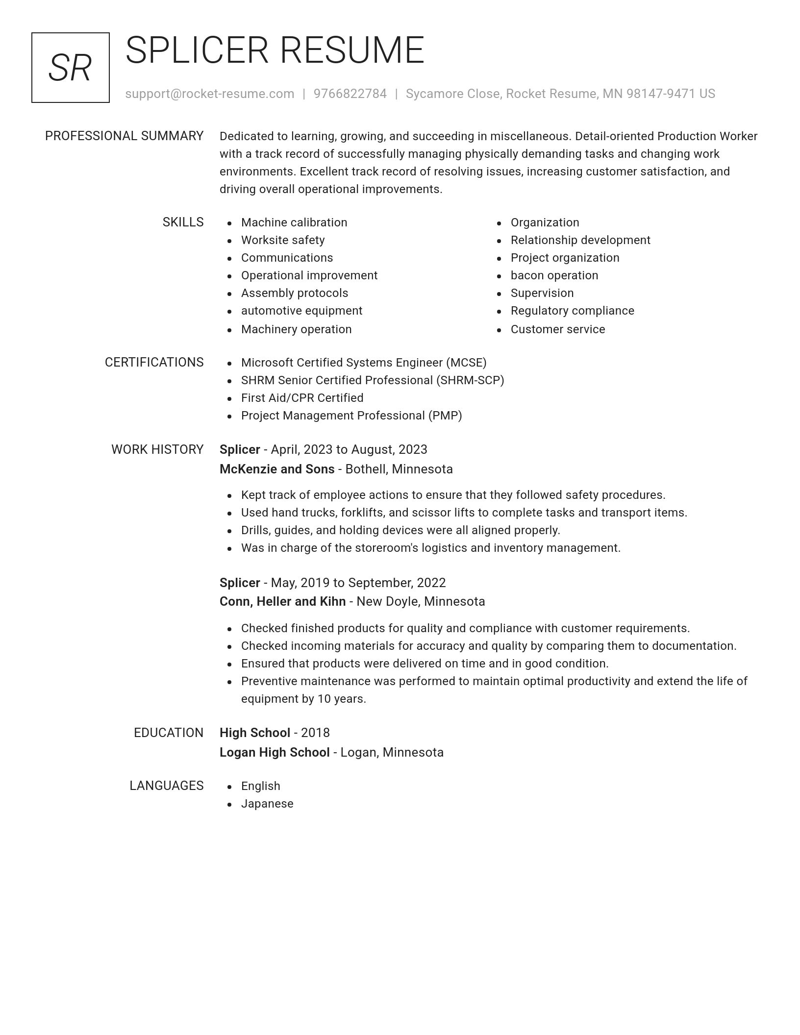 Renowned resume template