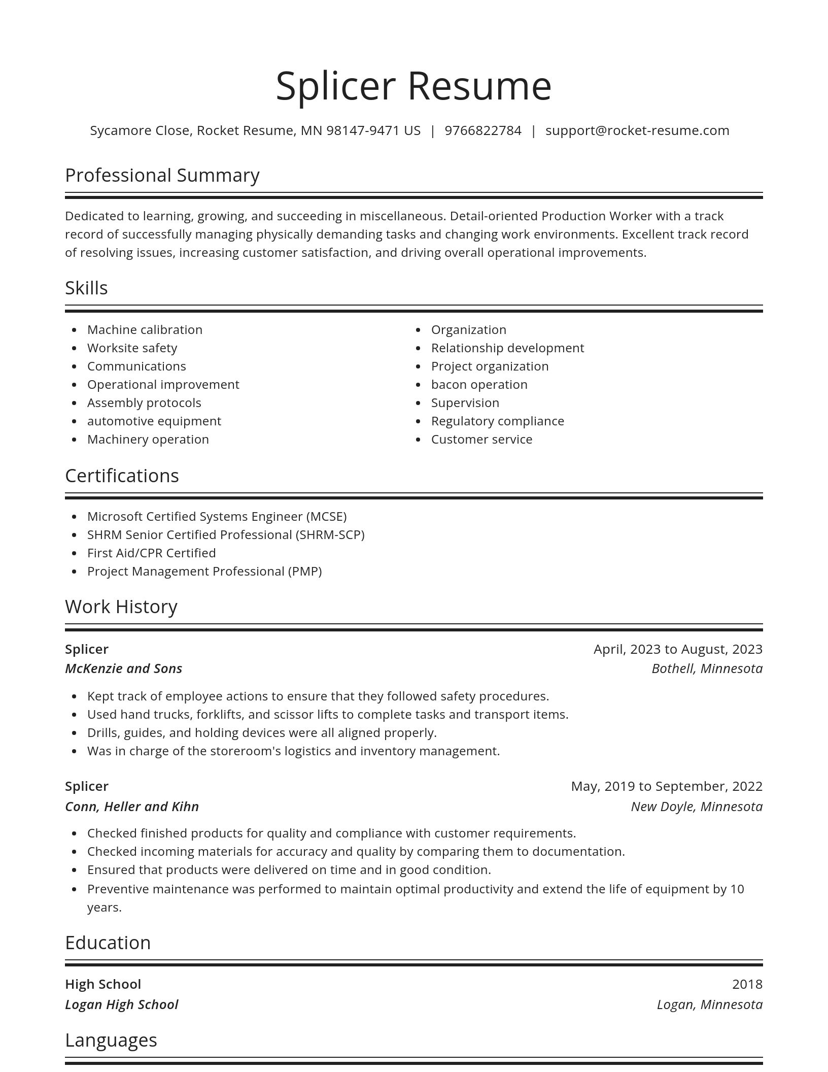 Spotlight resume template