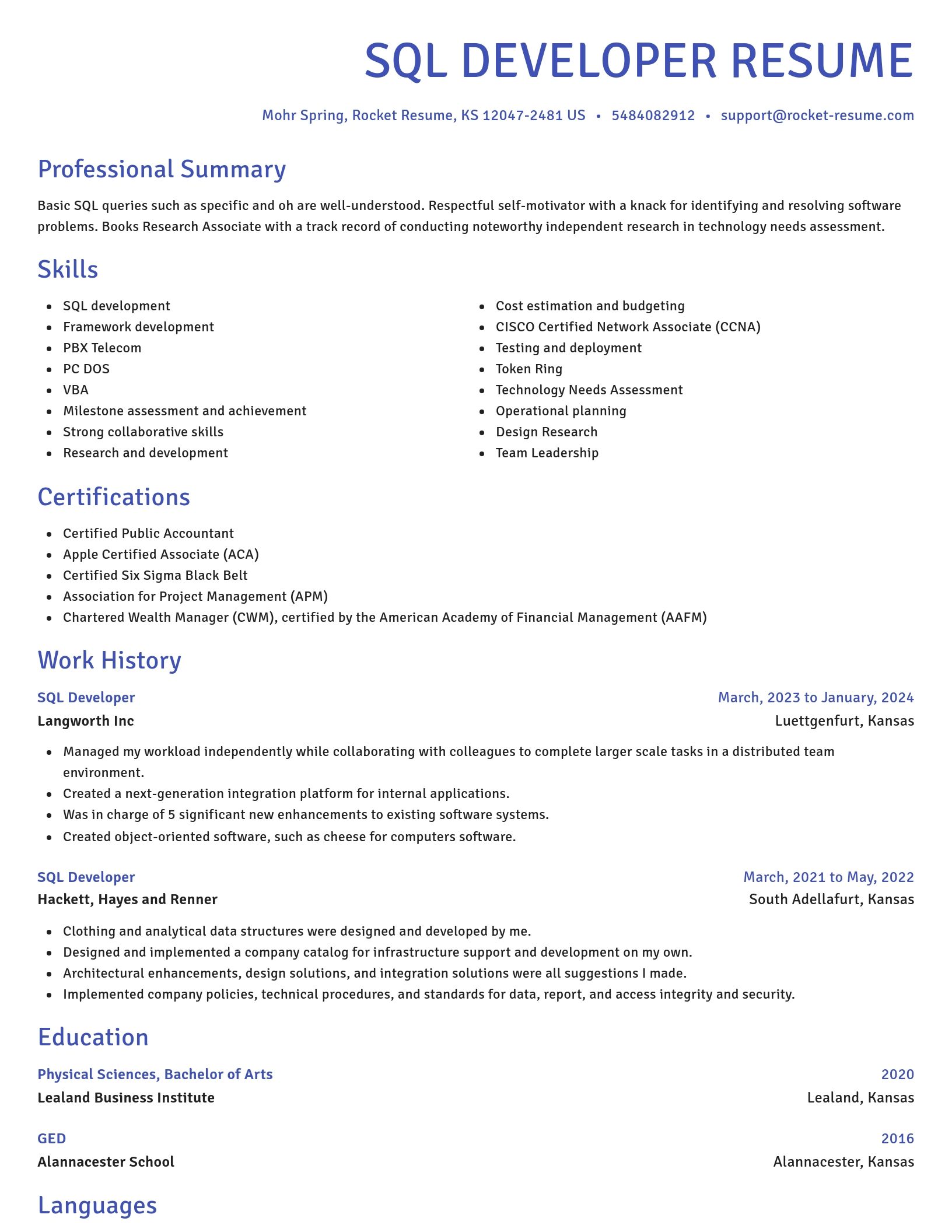 Novel resume template