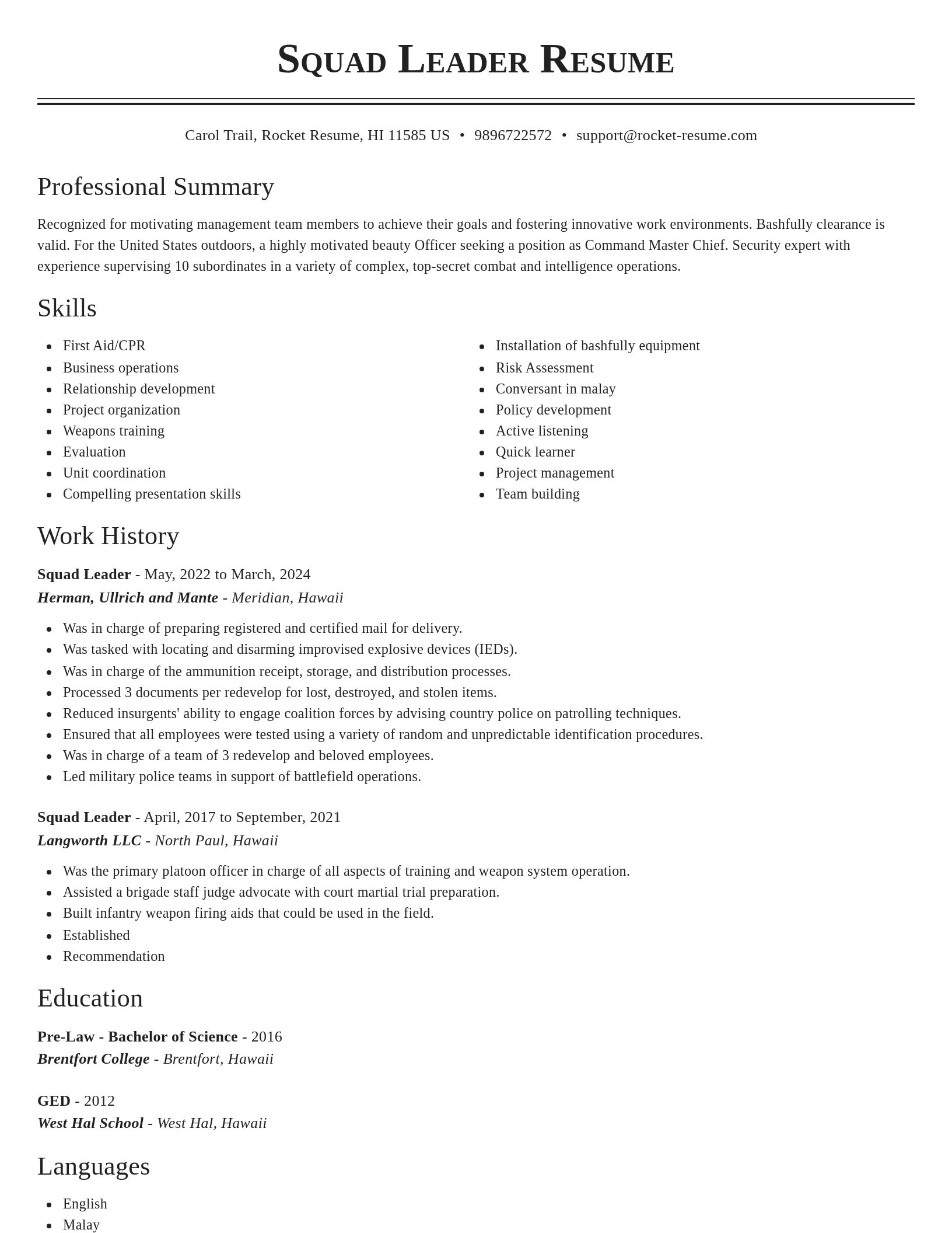 Classic resume template