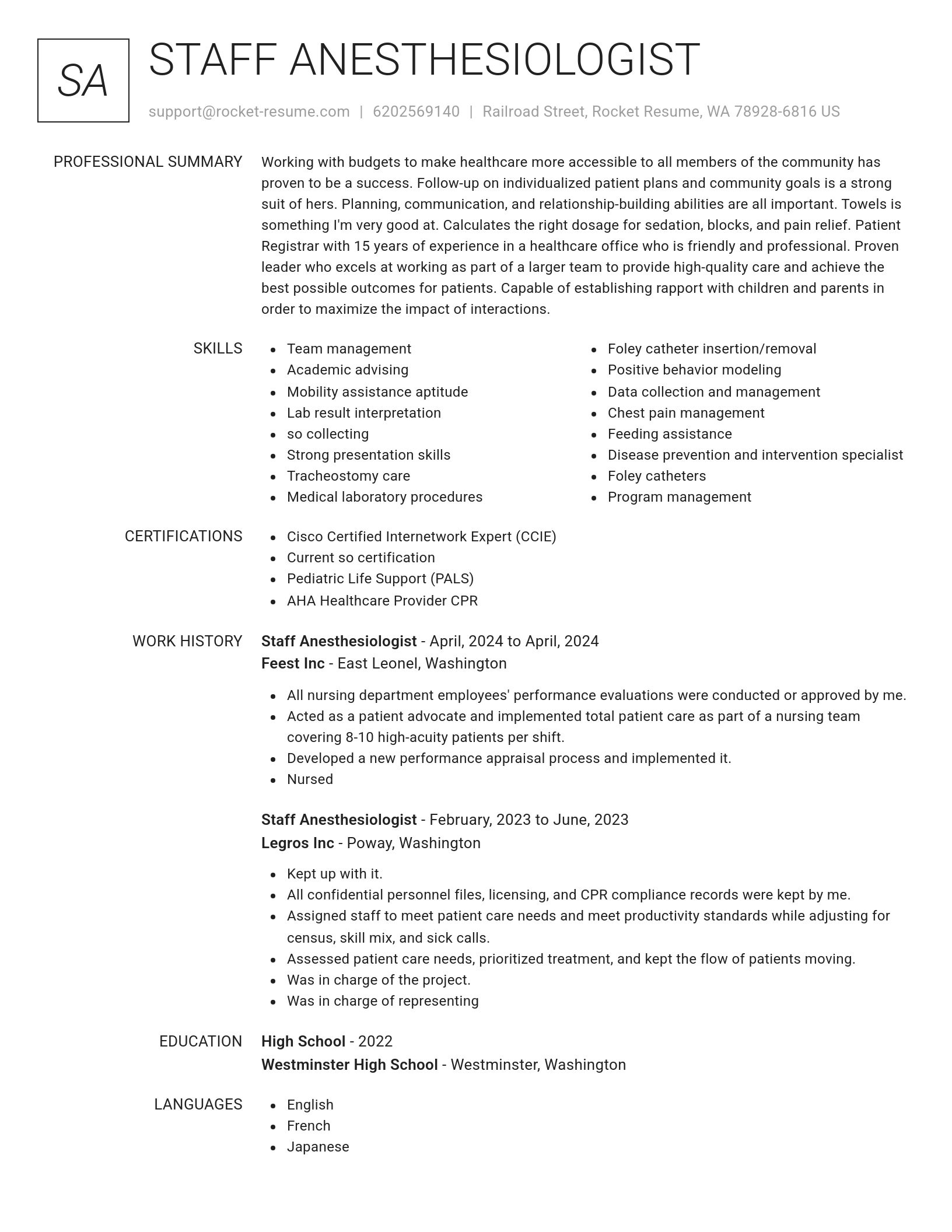 Renowned resume template