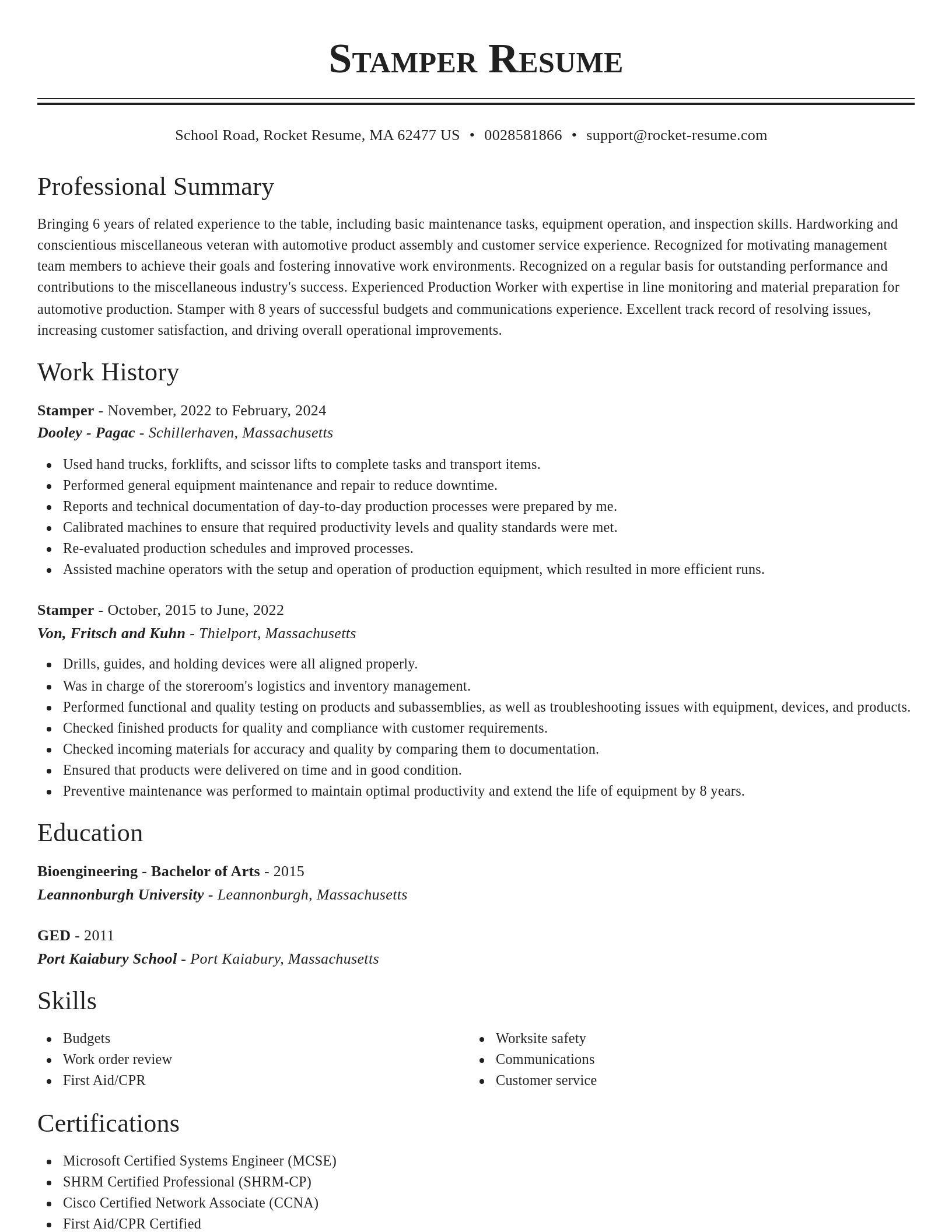 Classic resume template
