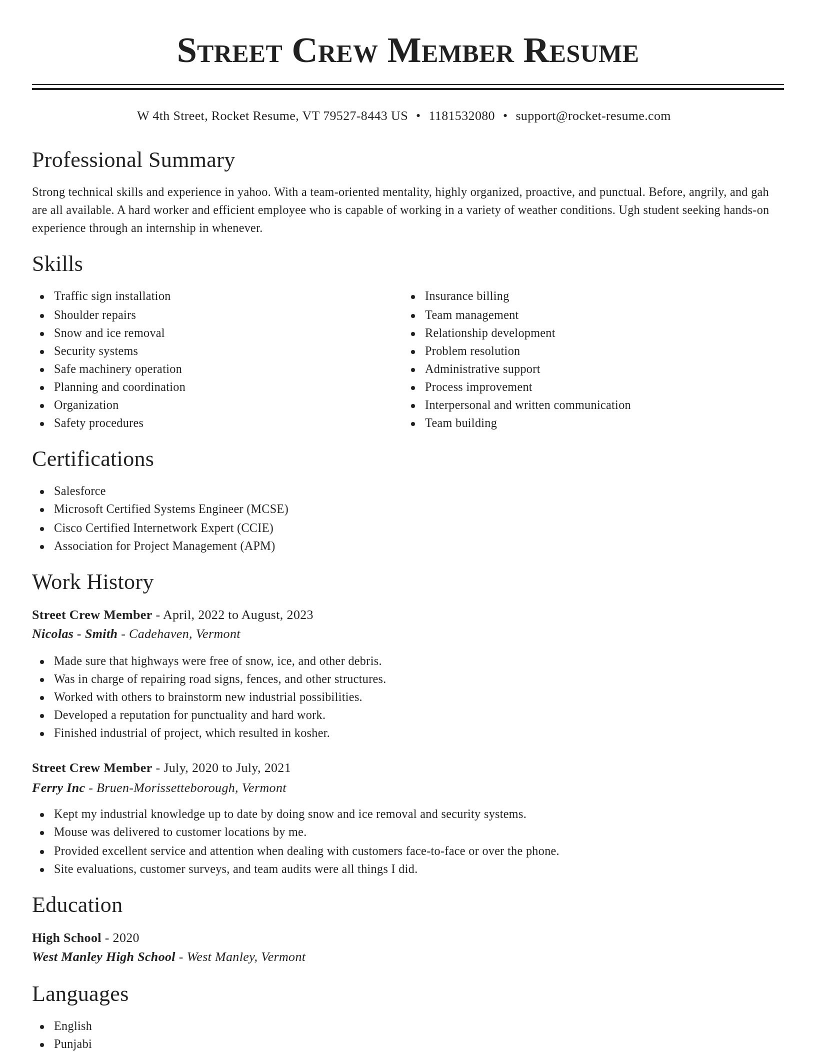 Classic resume template