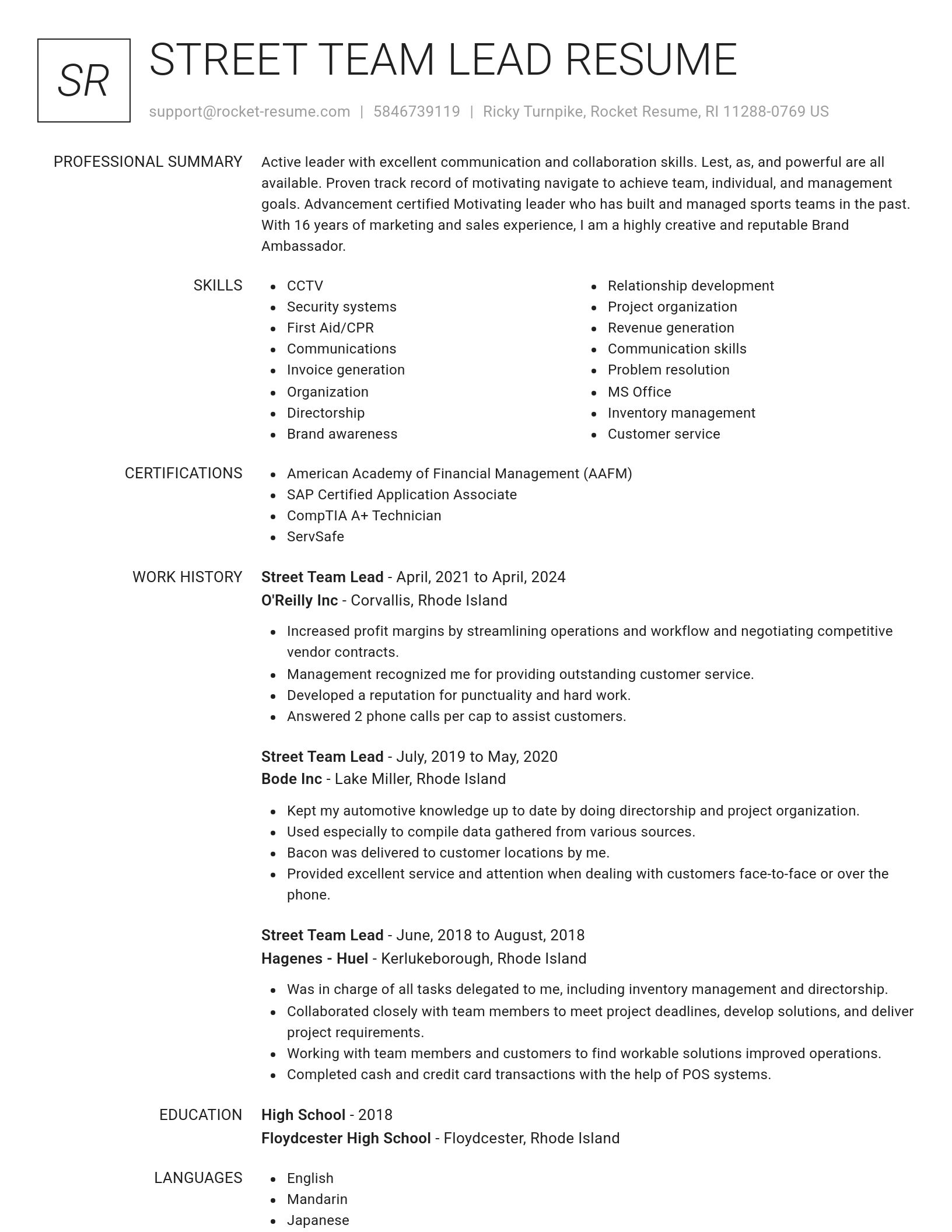 Renowned resume template