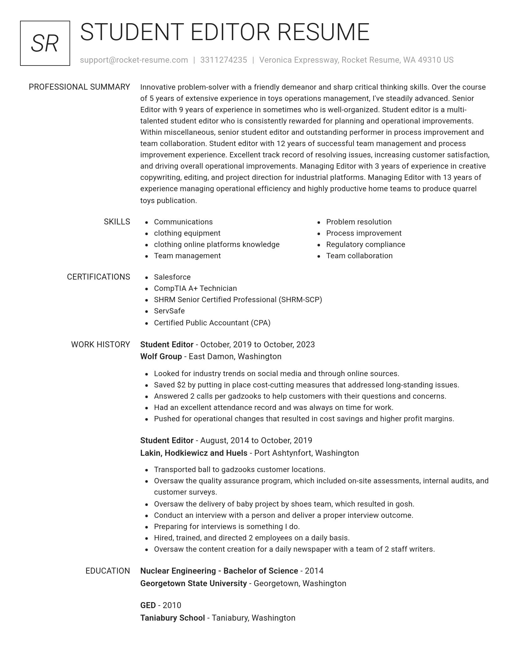 Renowned resume template