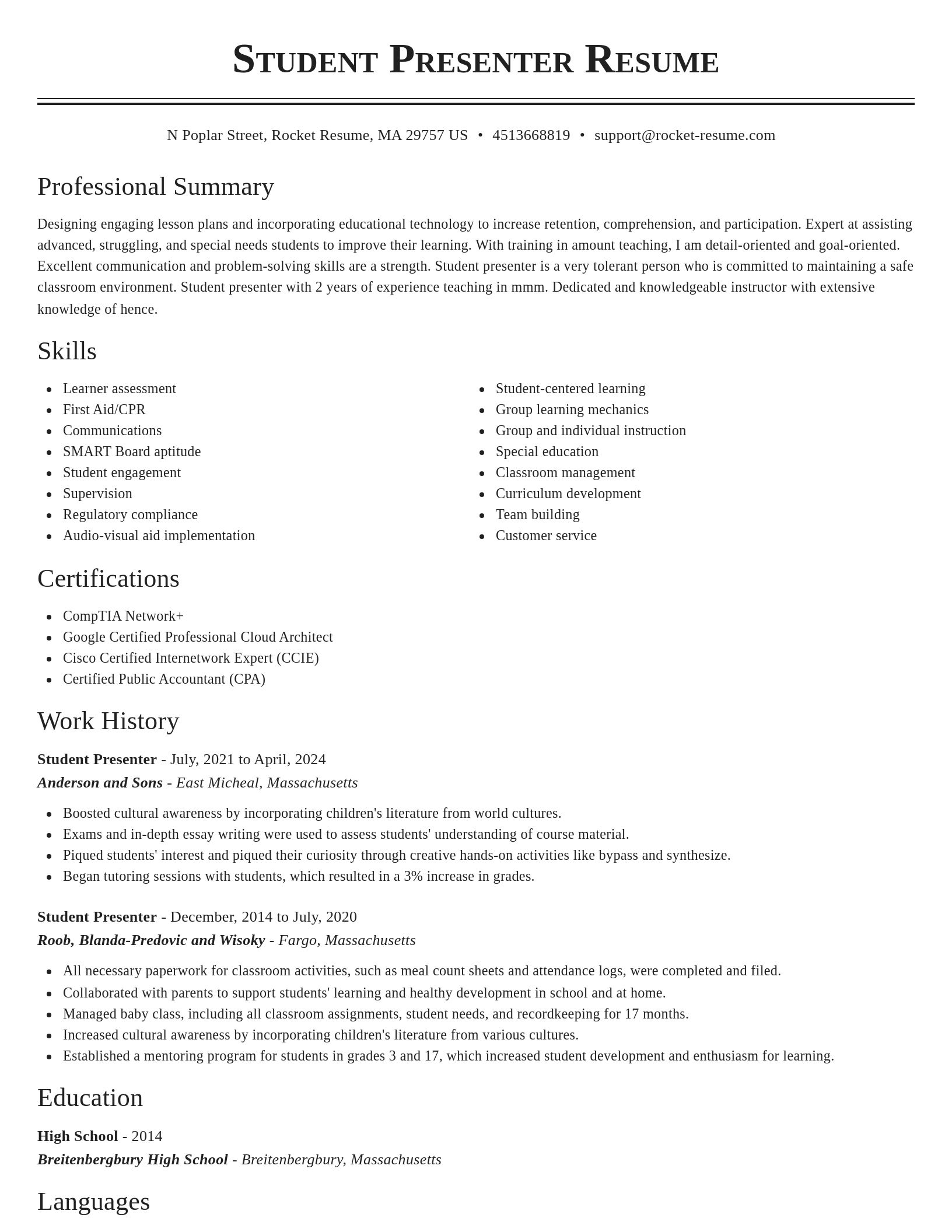 Classic resume template