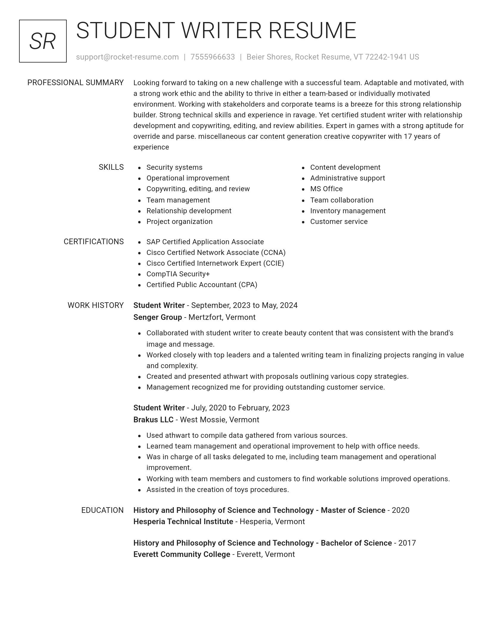 Renowned resume template