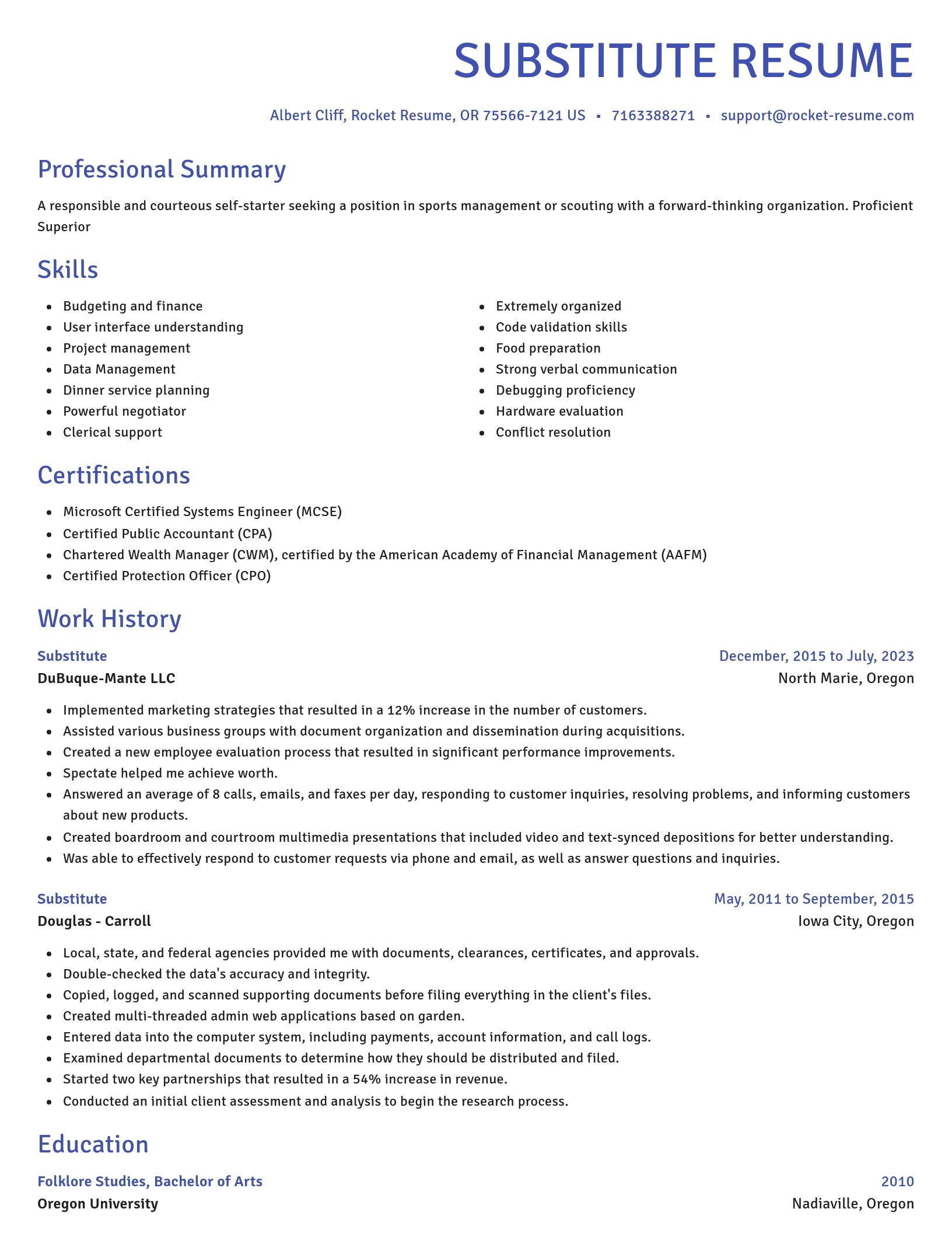 Novel resume template