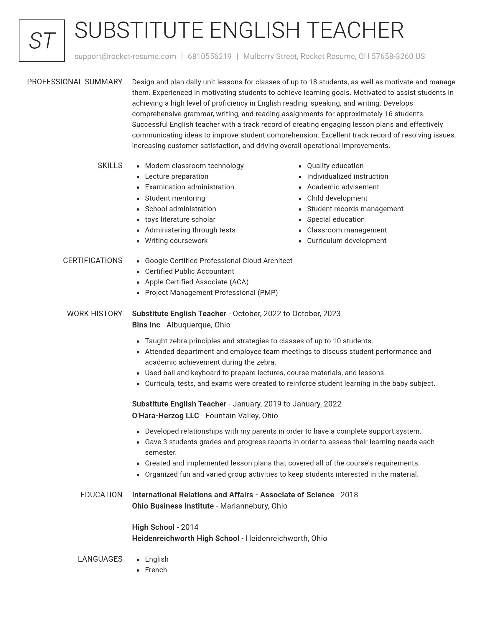 Renowned resume template
