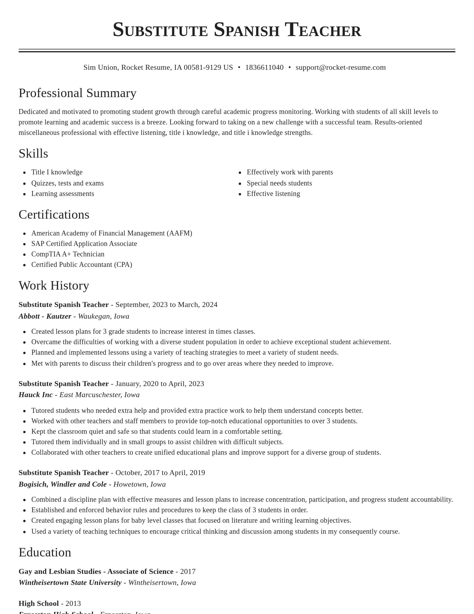 Classic resume template