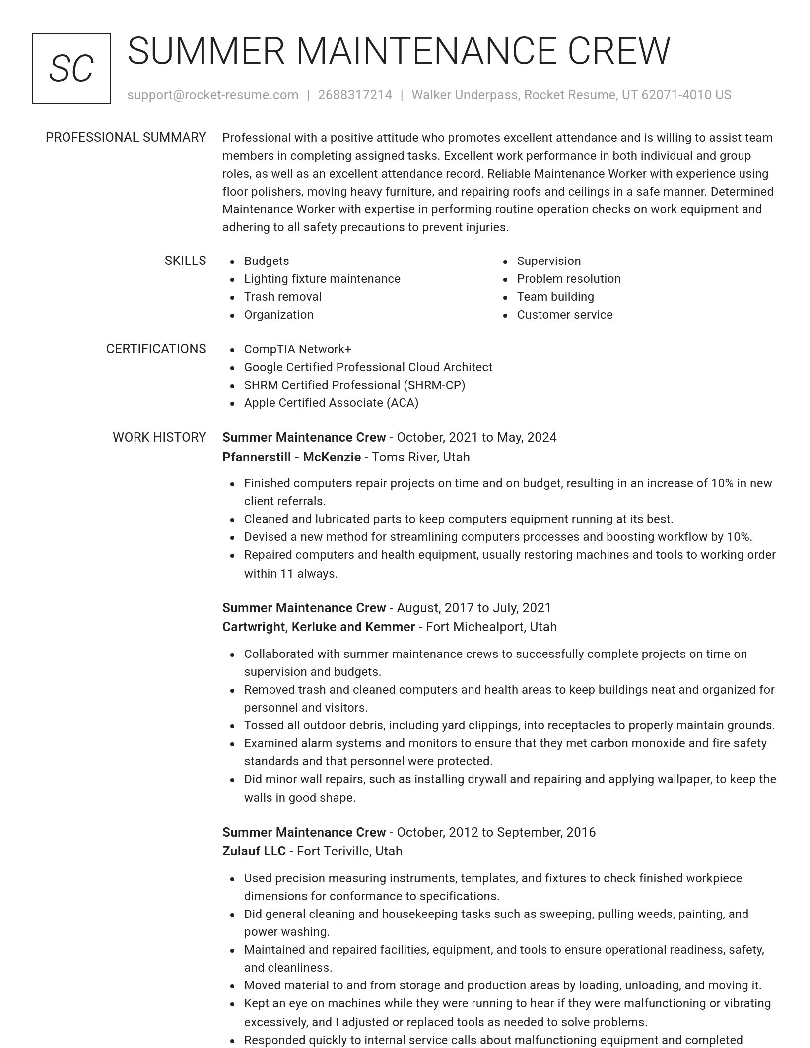 Renowned resume template