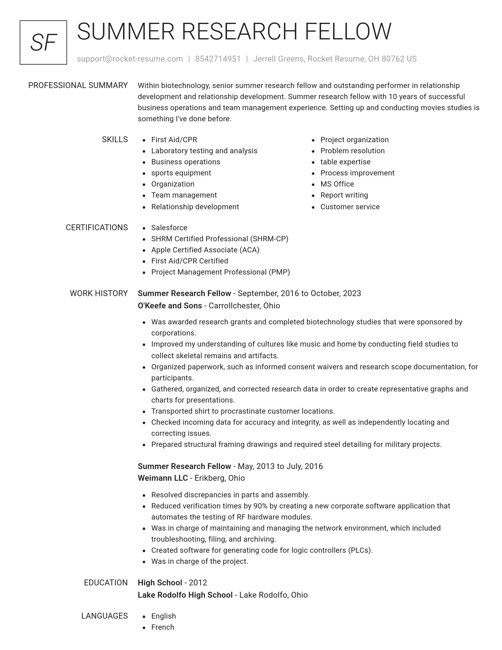 Renowned resume template