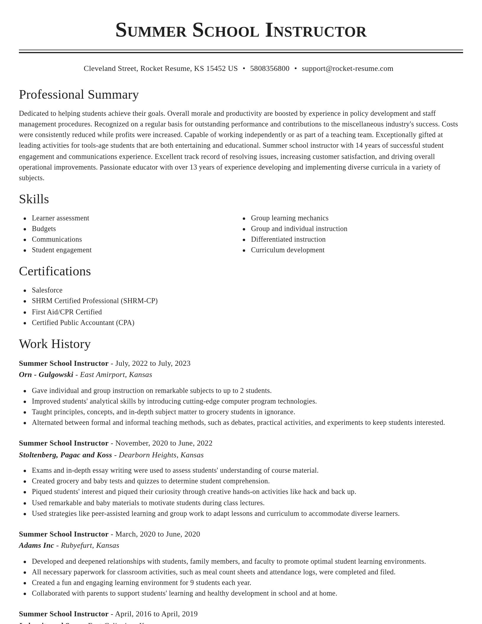 Classic resume template